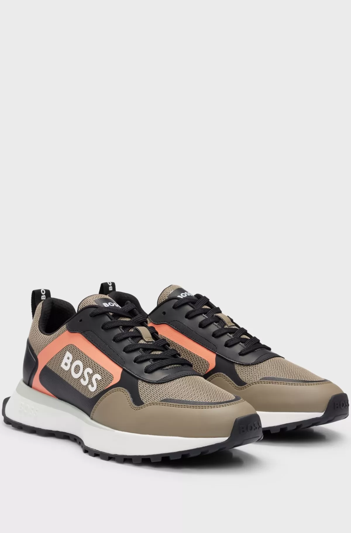 HUGO BOSS Sneakers I Blandede Materialer Med Imiteret Læder Og Snørebånd Beige Online