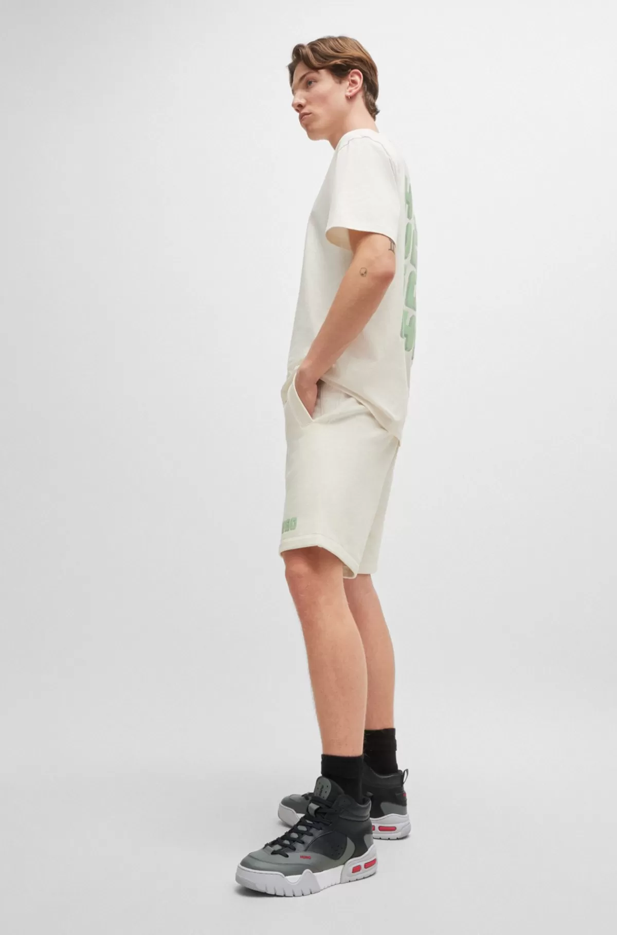 HUGO BOSS Sneakers I Imiteret Læder Og Mesh Med Højt Skaft Mørkegrå Hot