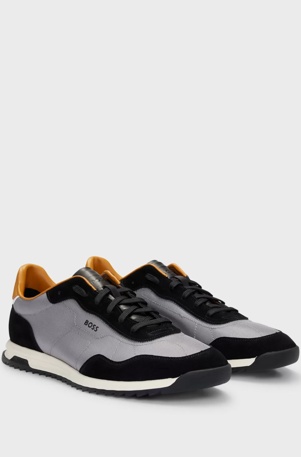 HUGO BOSS Sneakers I Strukturstof Og Ruskind Med Snørebånd Mørkegrå Cheap