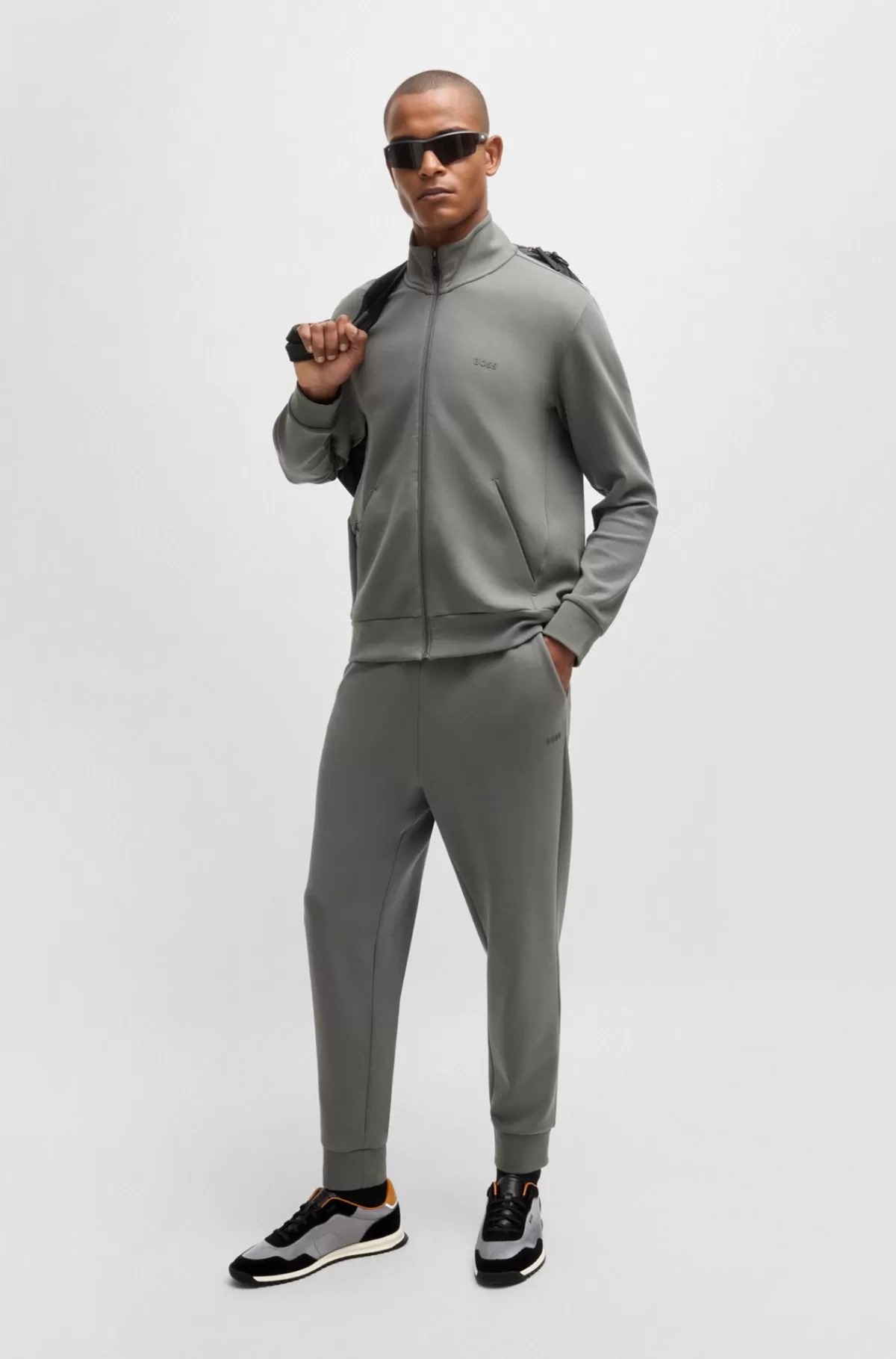 HUGO BOSS Sneakers I Strukturstof Og Ruskind Med Snørebånd Mørkegrå Cheap