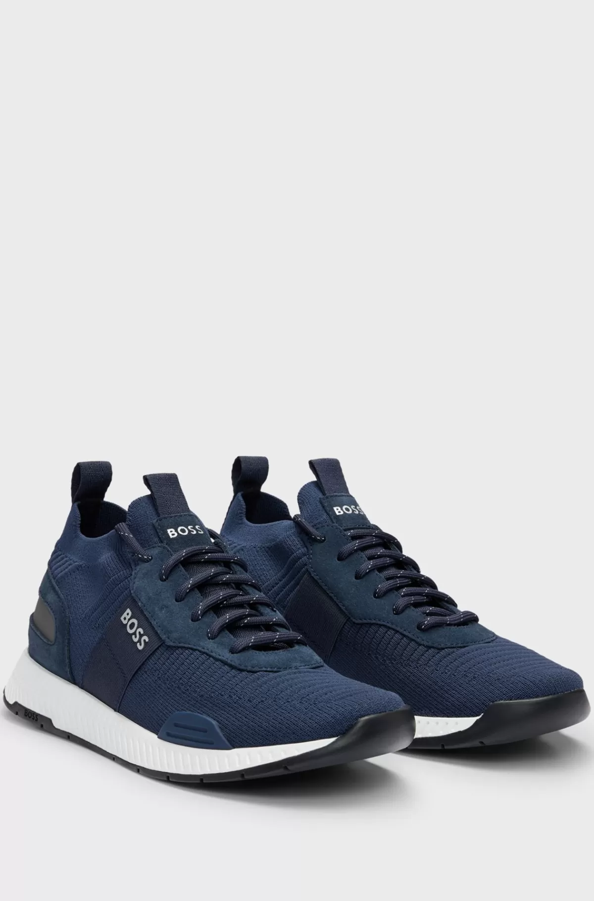 HUGO BOSS Sneakers Med Blødoverdel, Branding Og Ruskindsdetaljer Mørkeblå Best Sale