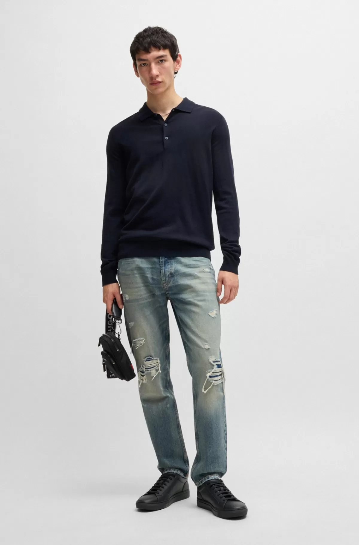 HUGO BOSS Sneakers Med Lav Profil I Imiteret Narvlæder Sort Cheap