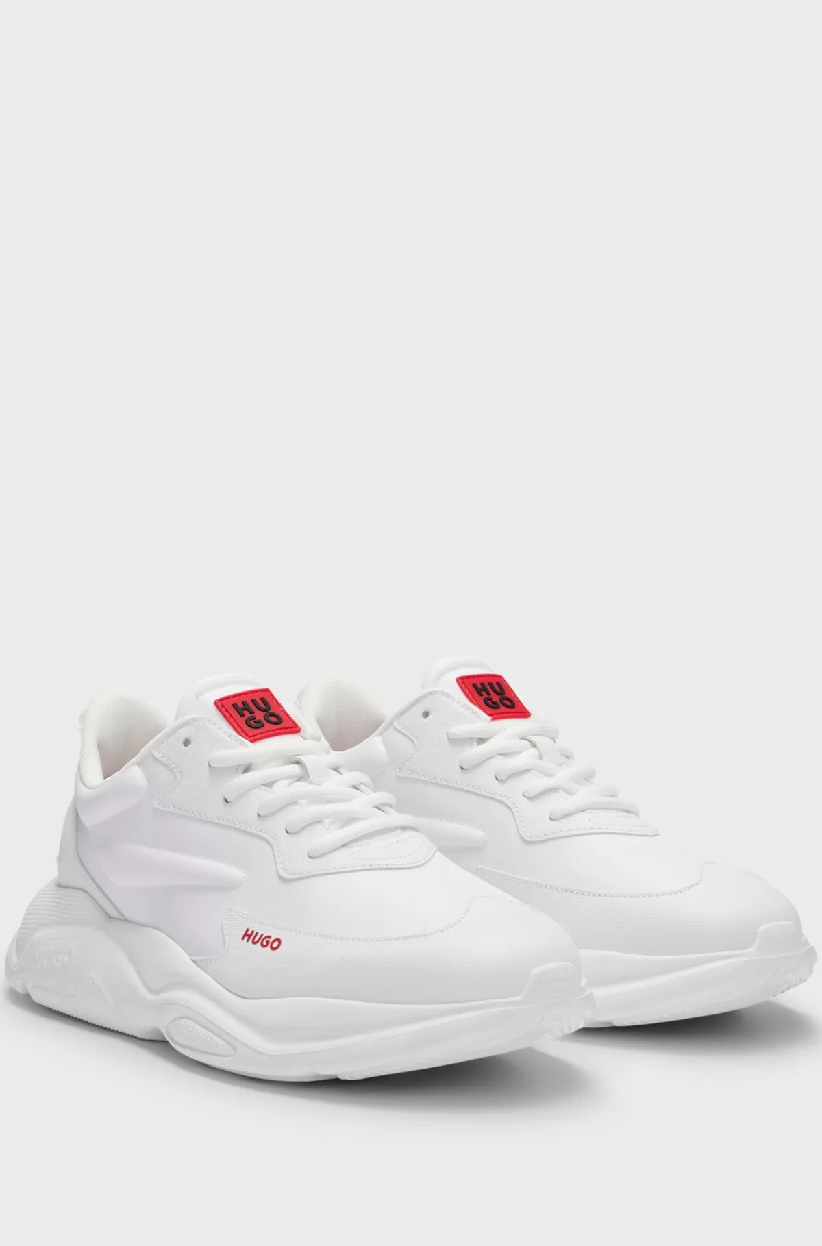 HUGO BOSS Sneakers Med Snørebånd I Blandede Materialer Med Imiteret Læder Hvid Flash Sale
