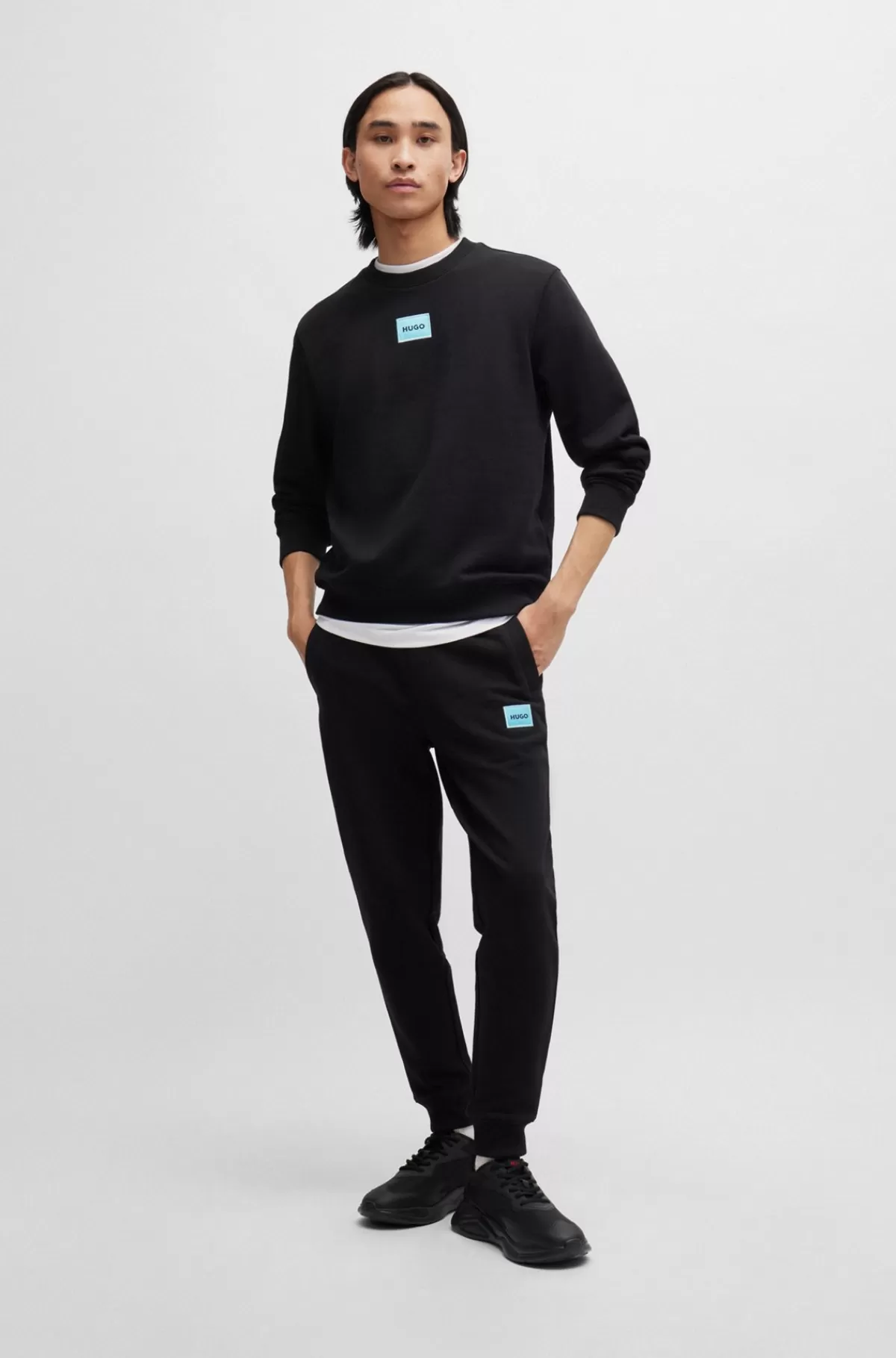 HUGO BOSS Sneakers Med Snørebånd I Blandede Materialer Med Imiteret Læder Sort Best