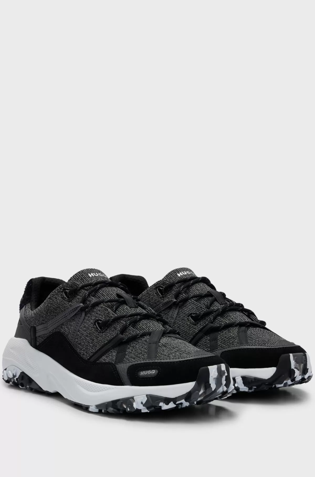 HUGO BOSS Sneakers Med Snørebånd, Strikket Overdel Og Ruskindsdetaljer Mørkegrå Cheap