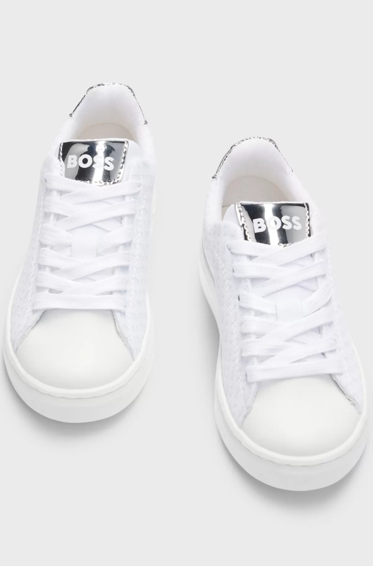 HUGO BOSS Sneakers Til Børn I Monogramkanvas Med Metallisk Imiteret Læder Hvid Cheap