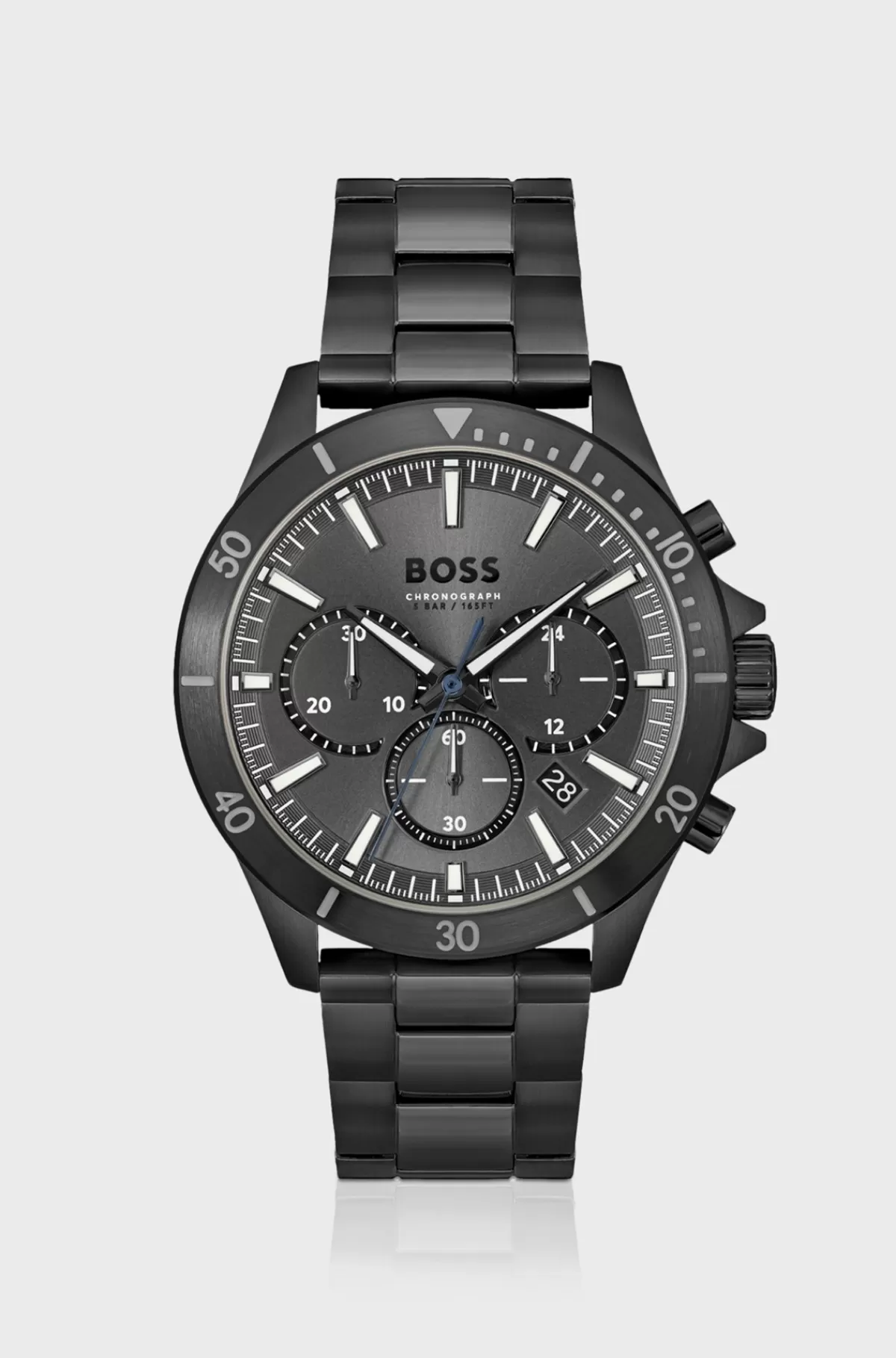 HUGO BOSS Sortbelagt Kronograf-ur Med Leddelt Rem Mørkegrå Online