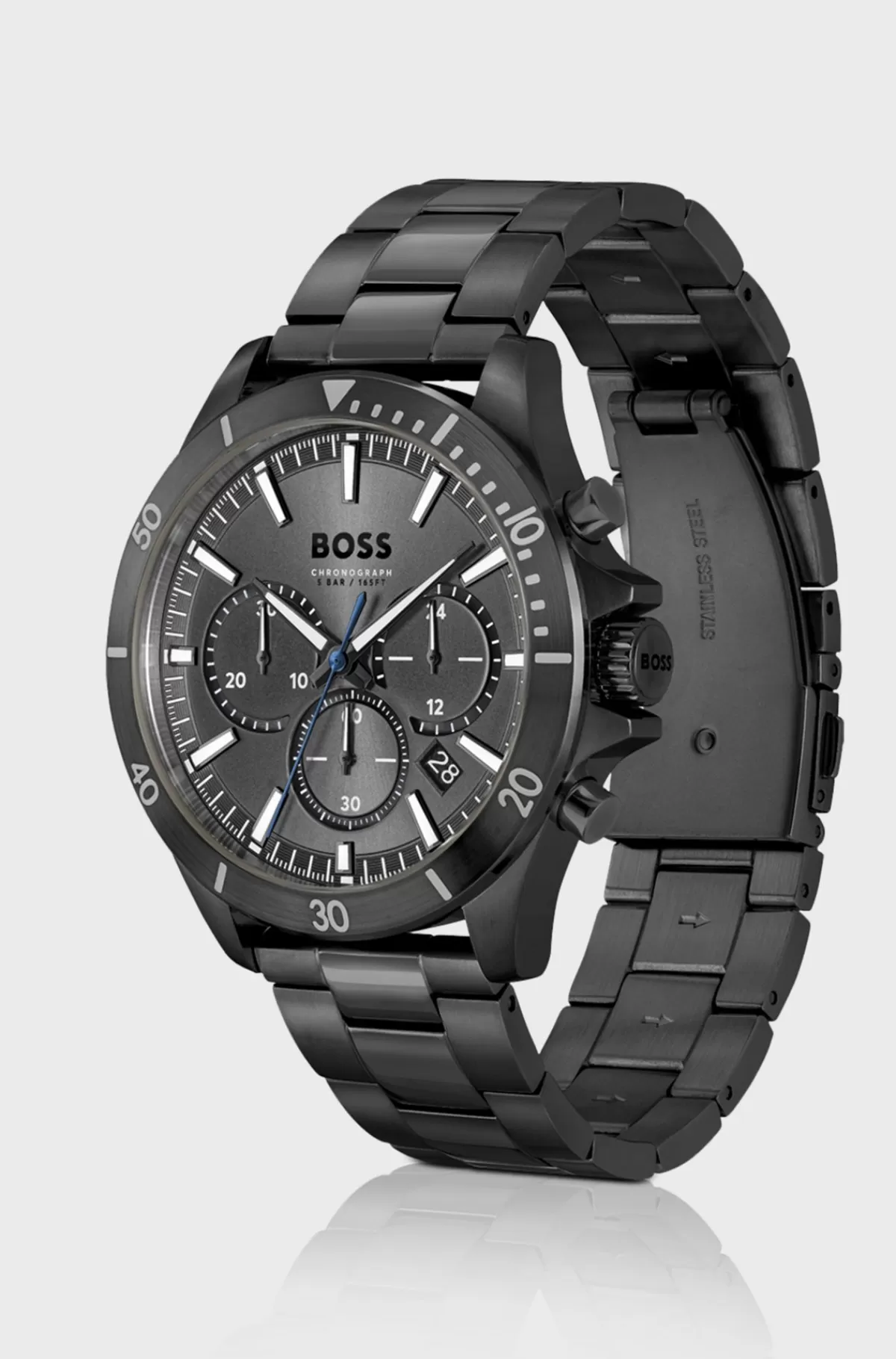 HUGO BOSS Sortbelagt Kronograf-ur Med Leddelt Rem Mørkegrå Online