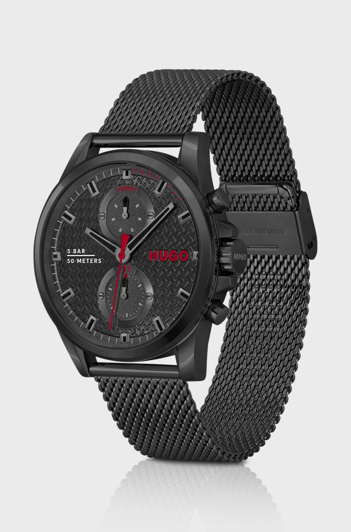 HUGO BOSS -belagt Ur Med Net-rem Sort Cheap
