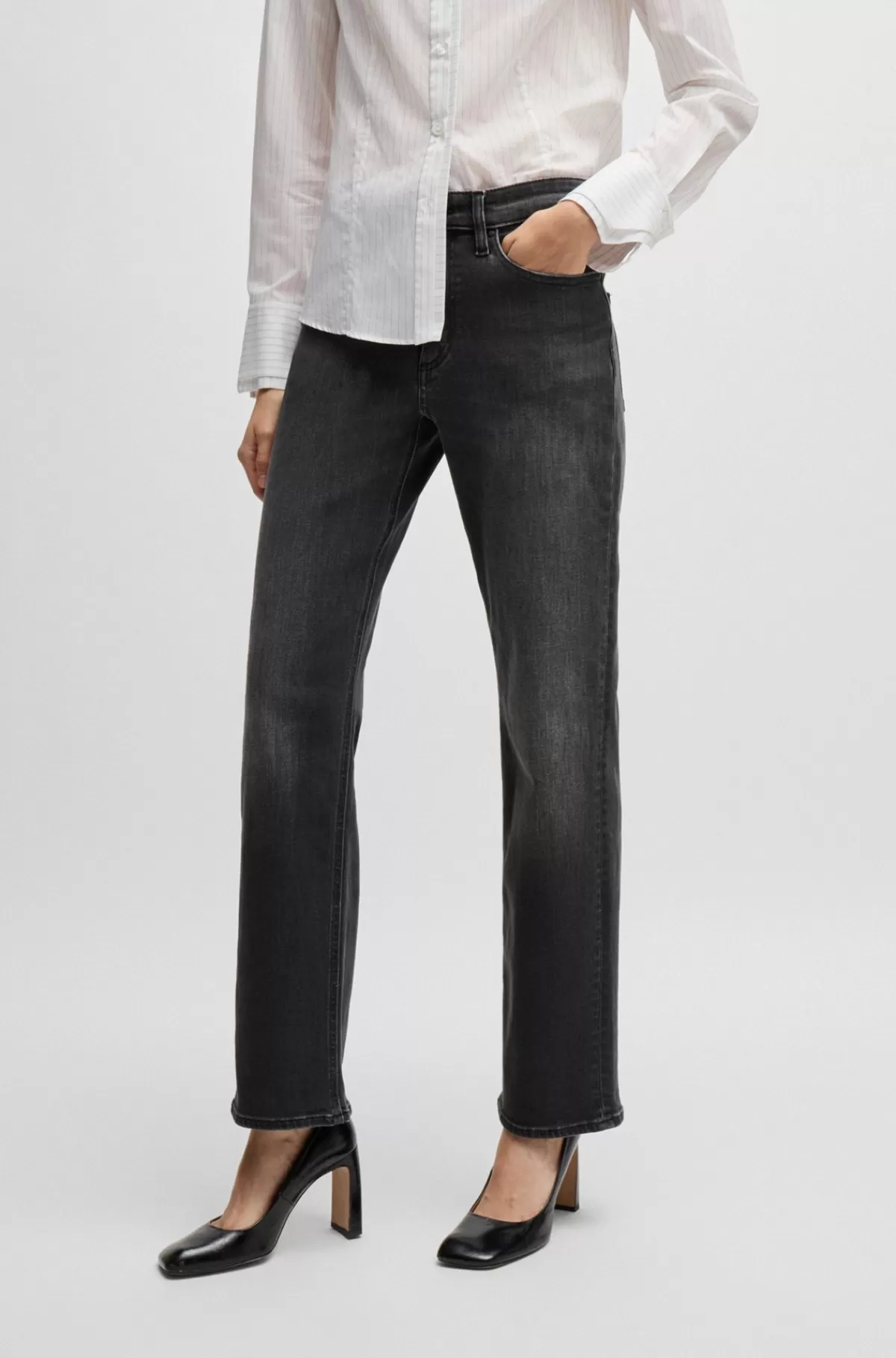 HUGO BOSS Straight Fit Jeans I Denim Med Stræk Mørkegrå Hot