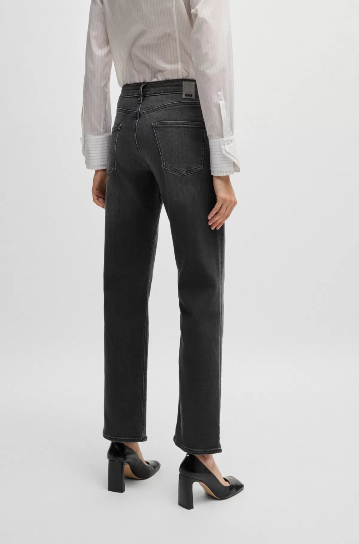 HUGO BOSS Straight Fit Jeans I Denim Med Stræk Mørkegrå Hot