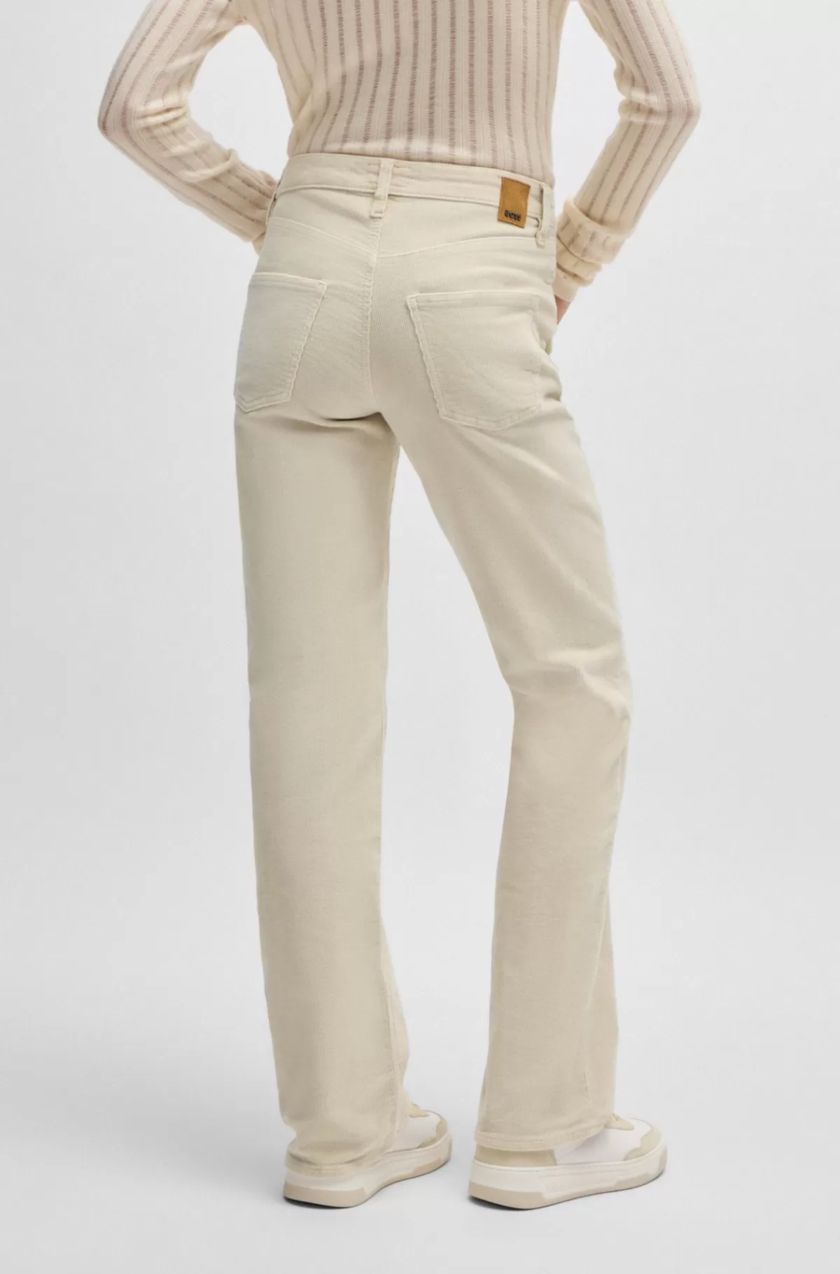HUGO BOSS Straight Fit Jeans I Fløjlsdenim Af Bomuld Med Stræk Lys beige Clearance