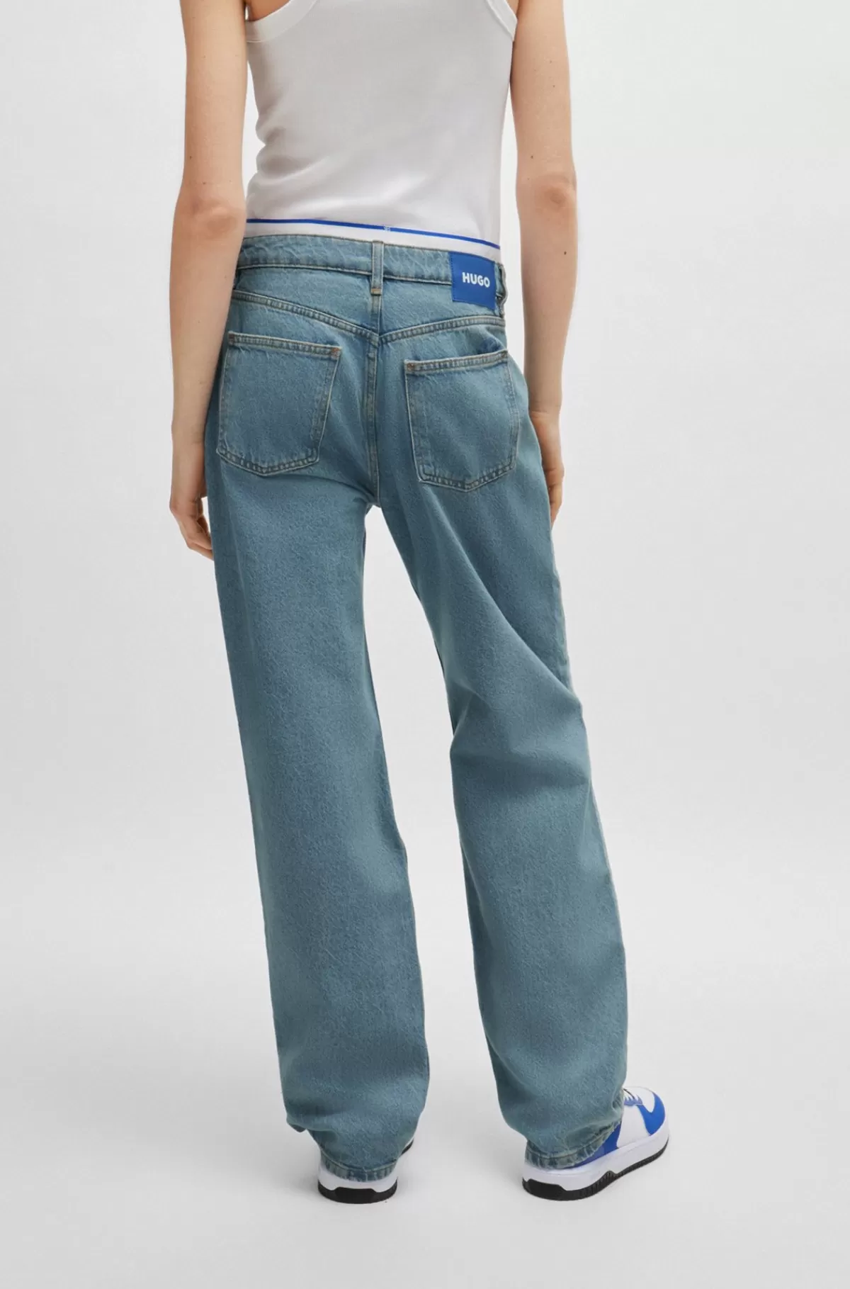HUGO BOSS Straight Fit Jeans I Marine Denim Med Hullede Knæ Blå Best