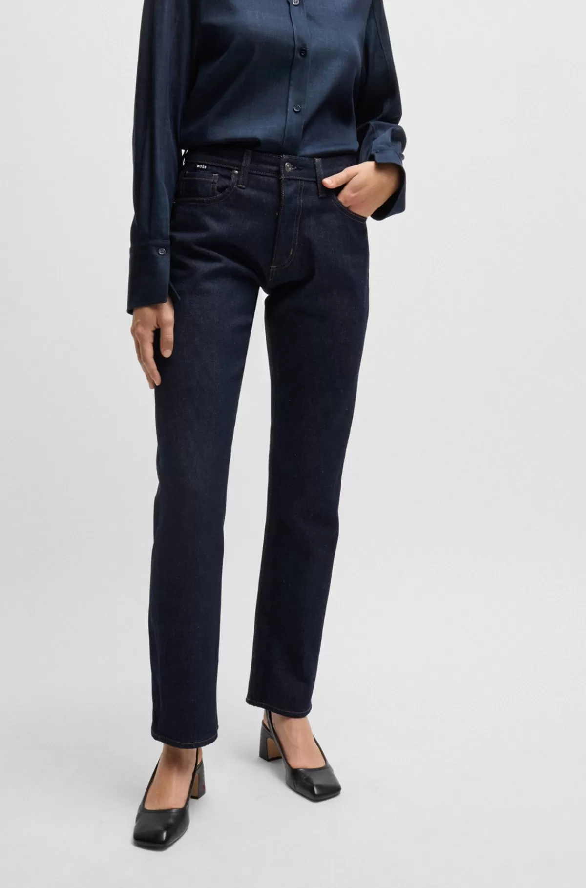 HUGO BOSS Straight Fit Jeans I Råblå Denim Med Stræk Mørkeblå Cheap