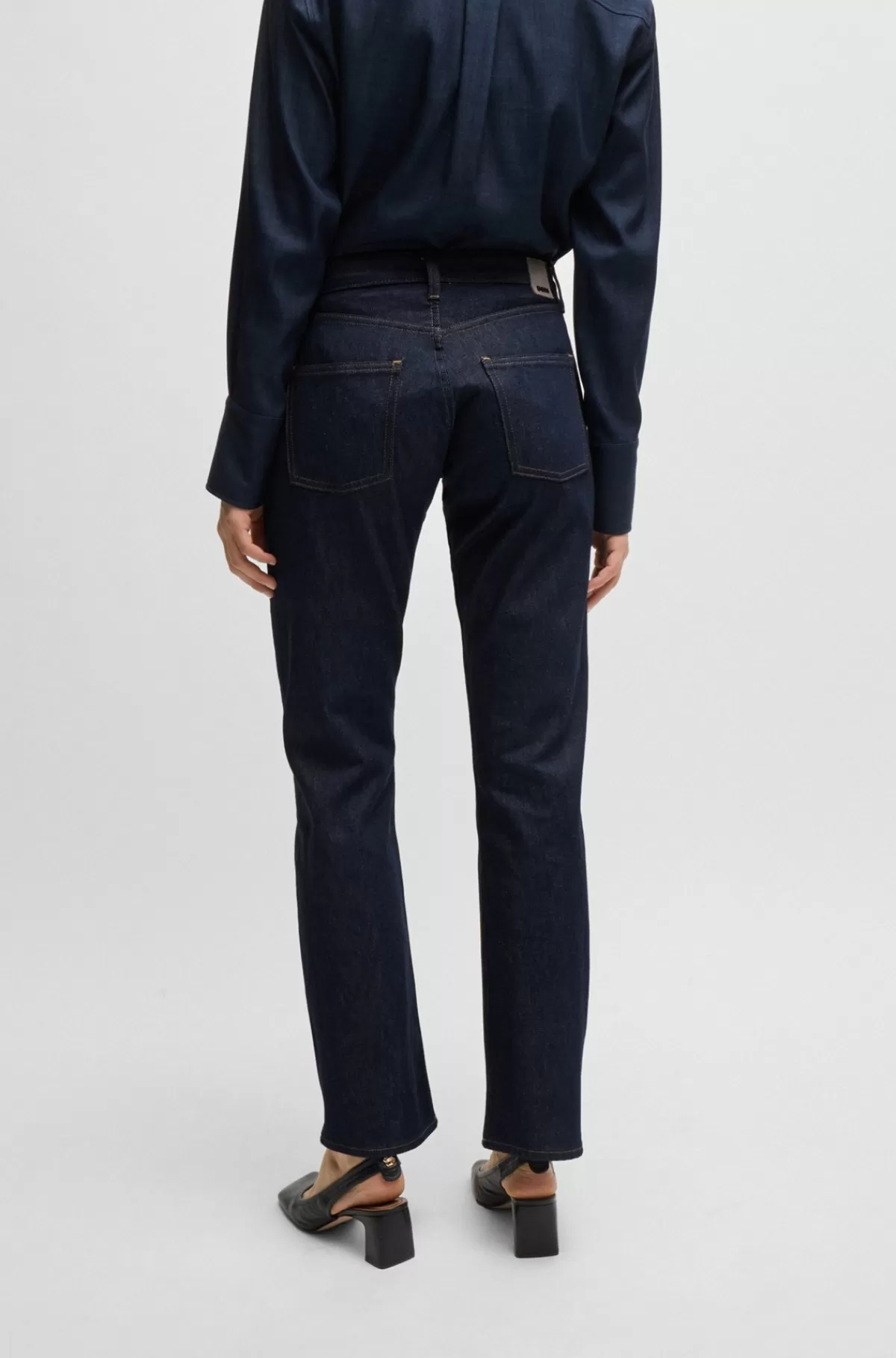 HUGO BOSS Straight Fit Jeans I Råblå Denim Med Stræk Mørkeblå Cheap