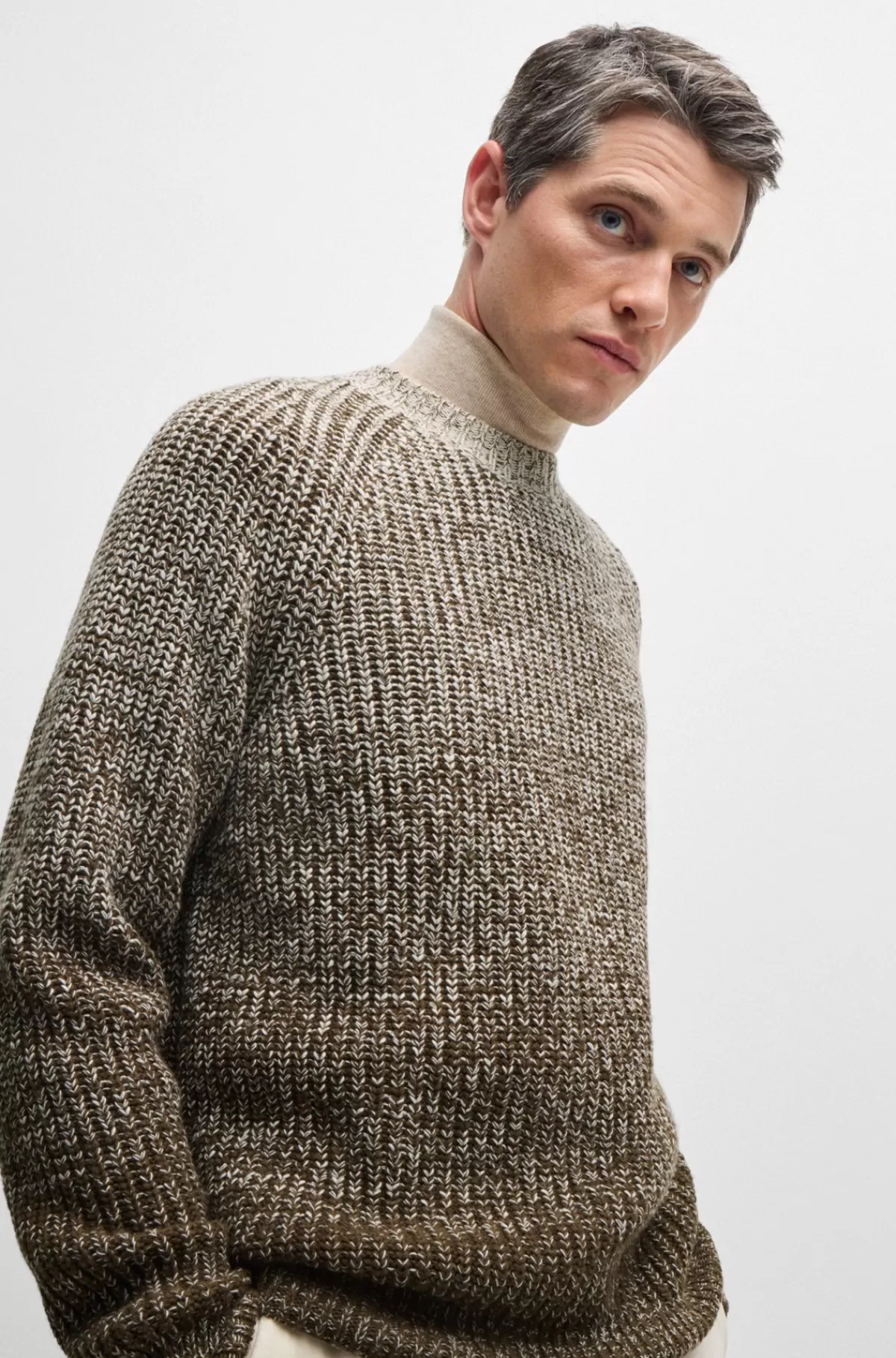 HUGO BOSS Strikket Regular Fit Sweater Med Gradueret Farve Beige mønstret Shop