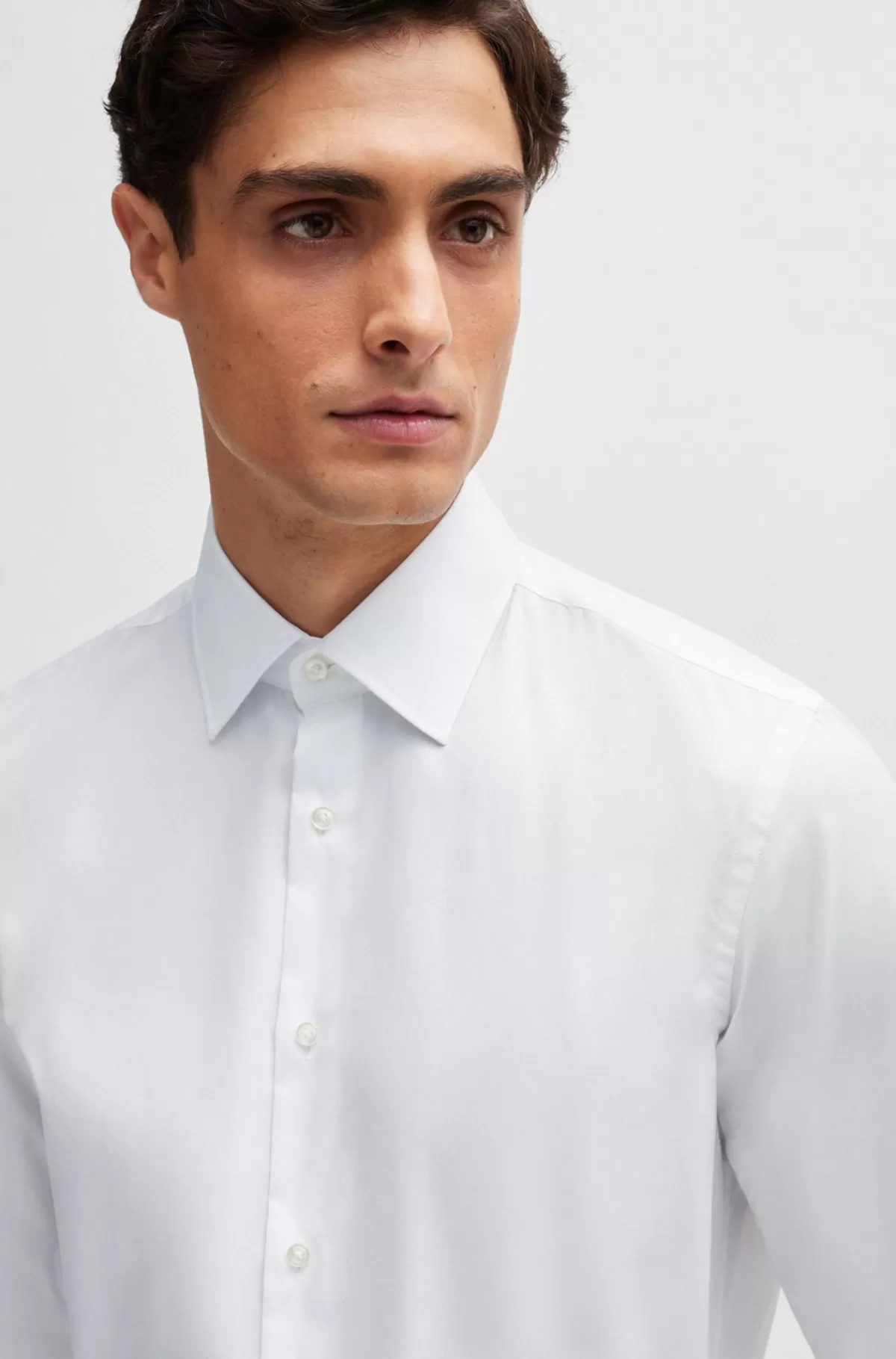 HUGO BOSS Strygelet Skjorte I Slank Pasform I Bomuldspoplin Hvid Clearance
