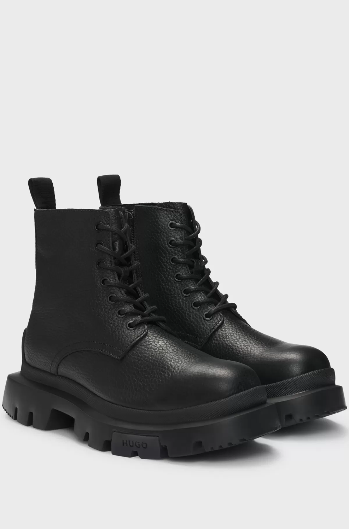 HUGO BOSS Støvler I Nopret Læder Med Snørebånd Og Chunky Sål Sort Fashion
