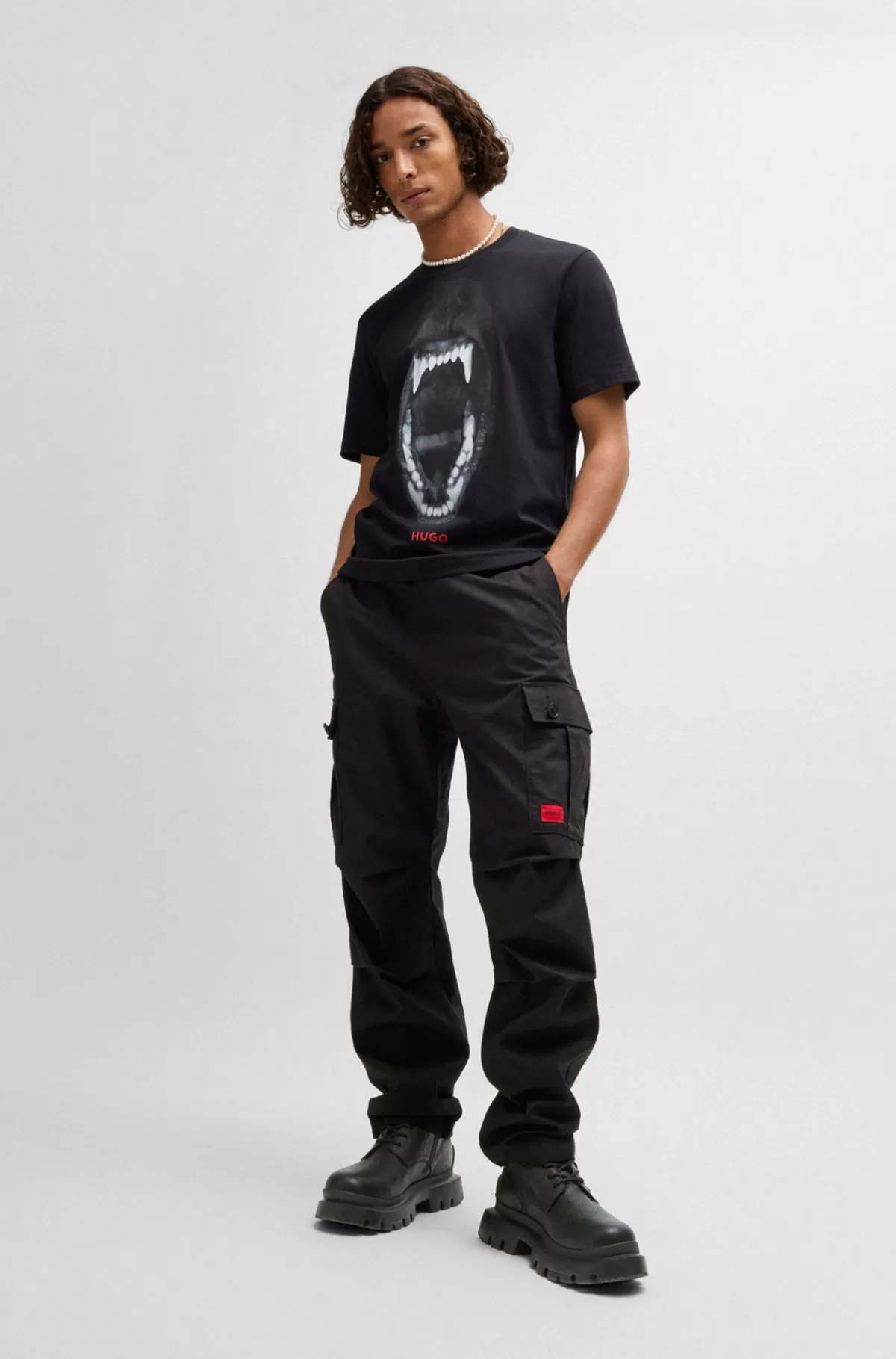 HUGO BOSS Støvler I Nopret Læder Med Snørebånd Og Chunky Sål Sort Fashion