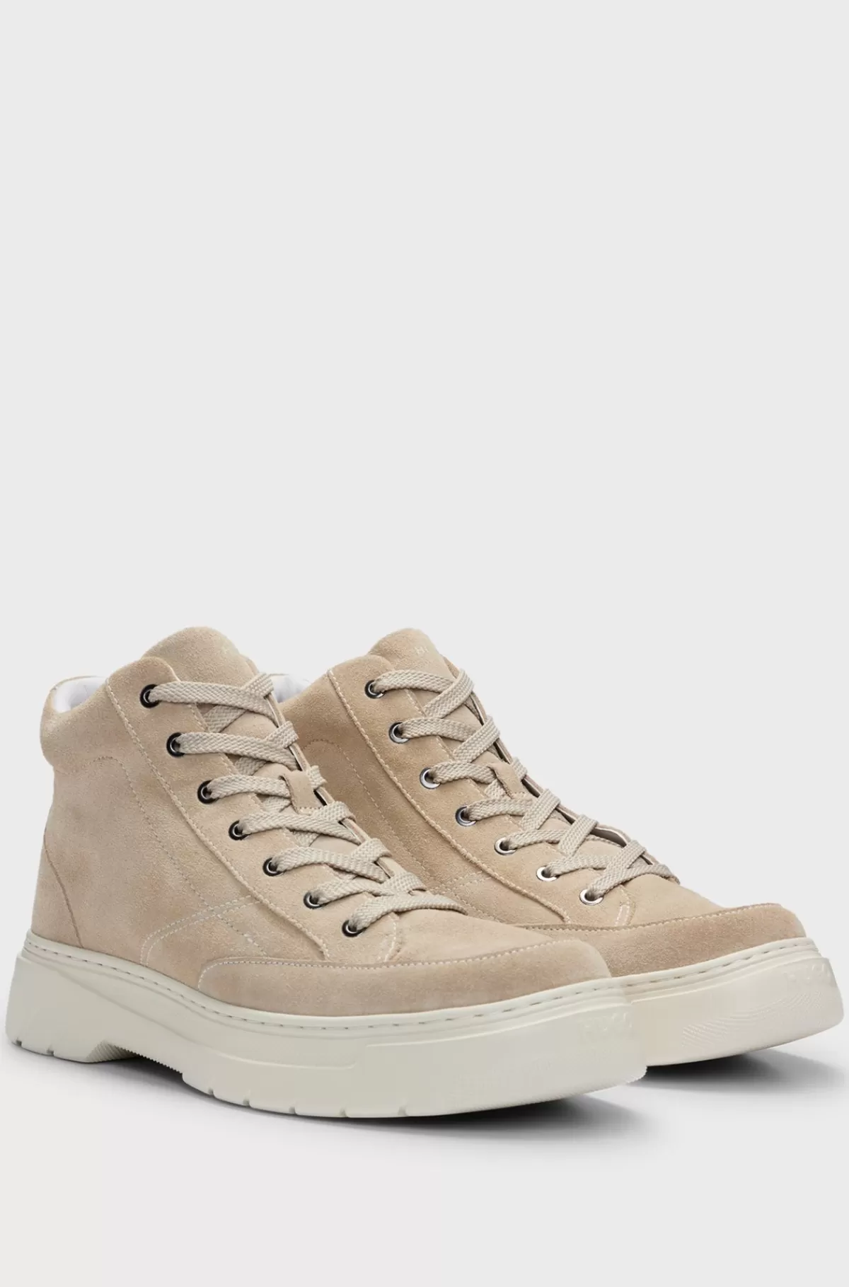 HUGO BOSS Støvler I Ruskind Med Høj Profil Og Logo Beige Store