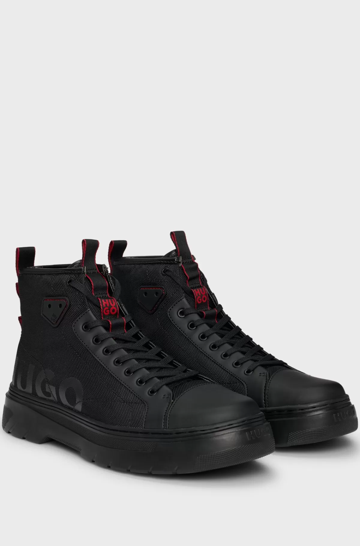 HUGO BOSS Støvler Med Snører Og Skinnende Logo Sort Best Sale