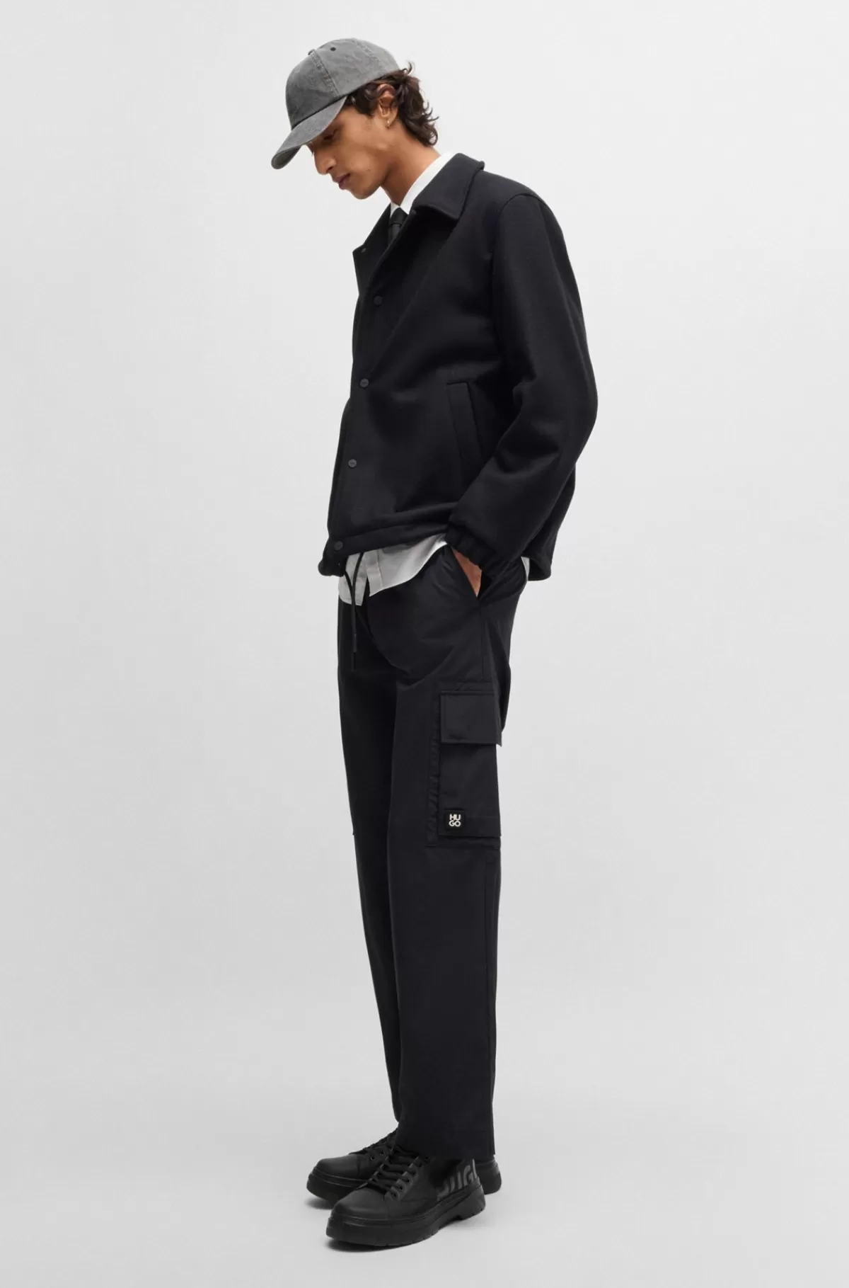 HUGO BOSS Støvler Med Snører Og Skinnende Logo Sort Best Sale