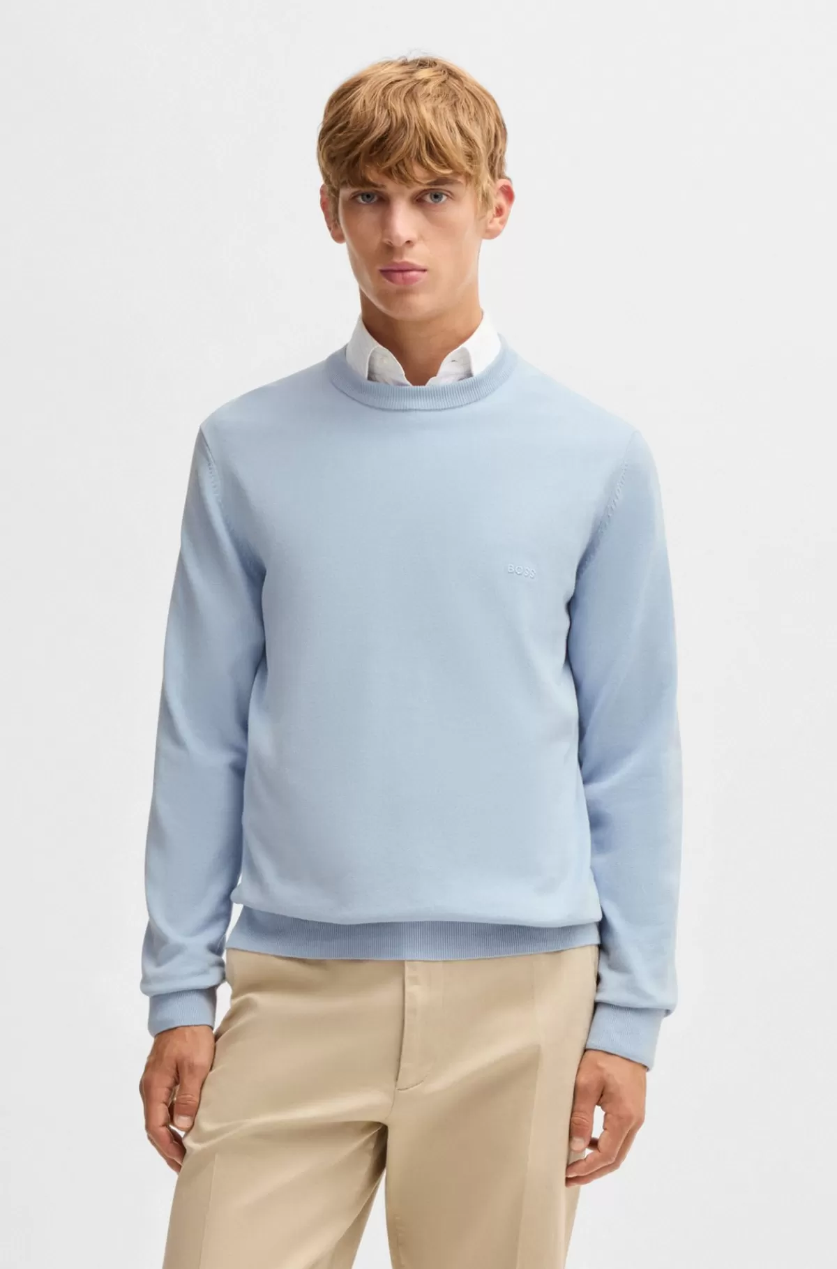 HUGO BOSS Sweater Af Bomuld Med Broderet Logo Lyseblå Flash Sale