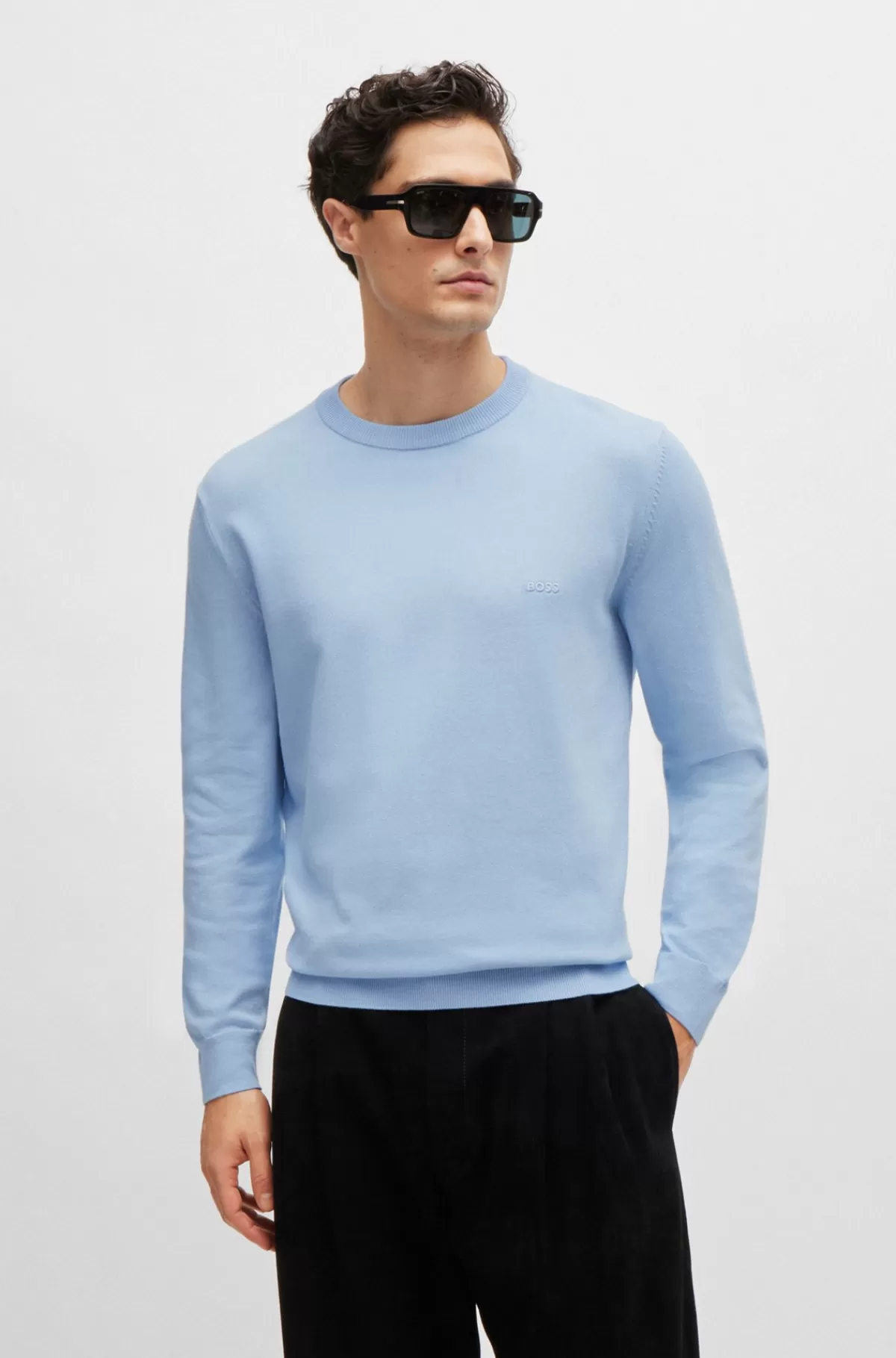 HUGO BOSS Sweater Af Bomuld Med Broderet Logo Lyseblå Best