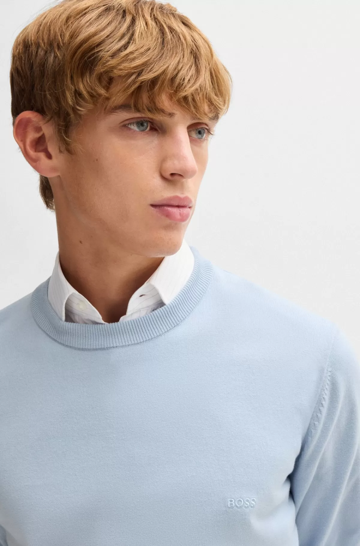HUGO BOSS Sweater Af Bomuld Med Broderet Logo Lyseblå Flash Sale