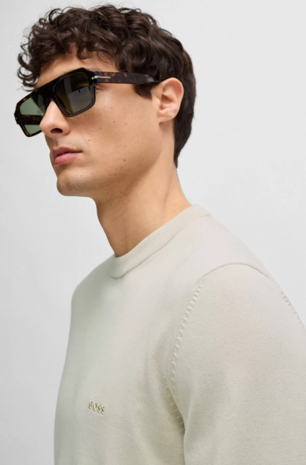 HUGO BOSS Sweater Af Bomuld Med Broderet Logo Naturlig Store