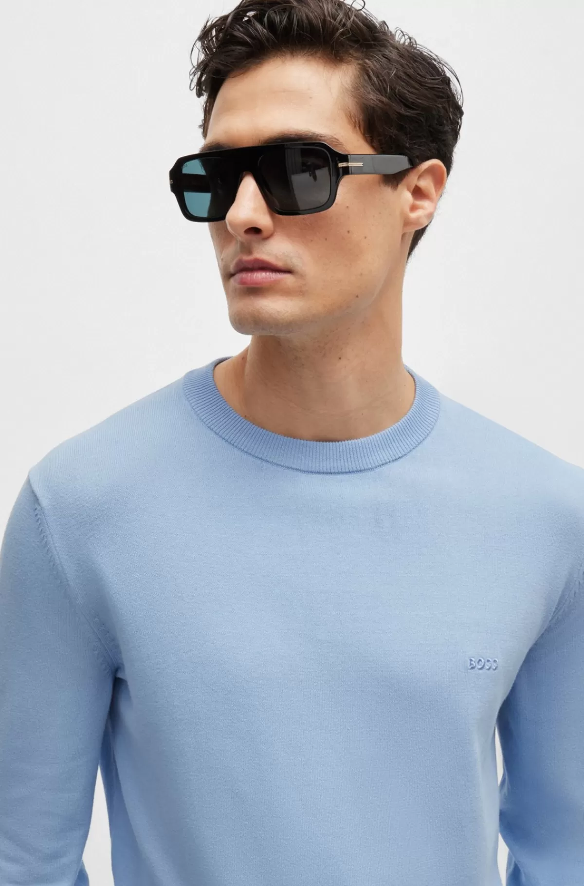 HUGO BOSS Sweater Af Bomuld Med Broderet Logo Lyseblå Best