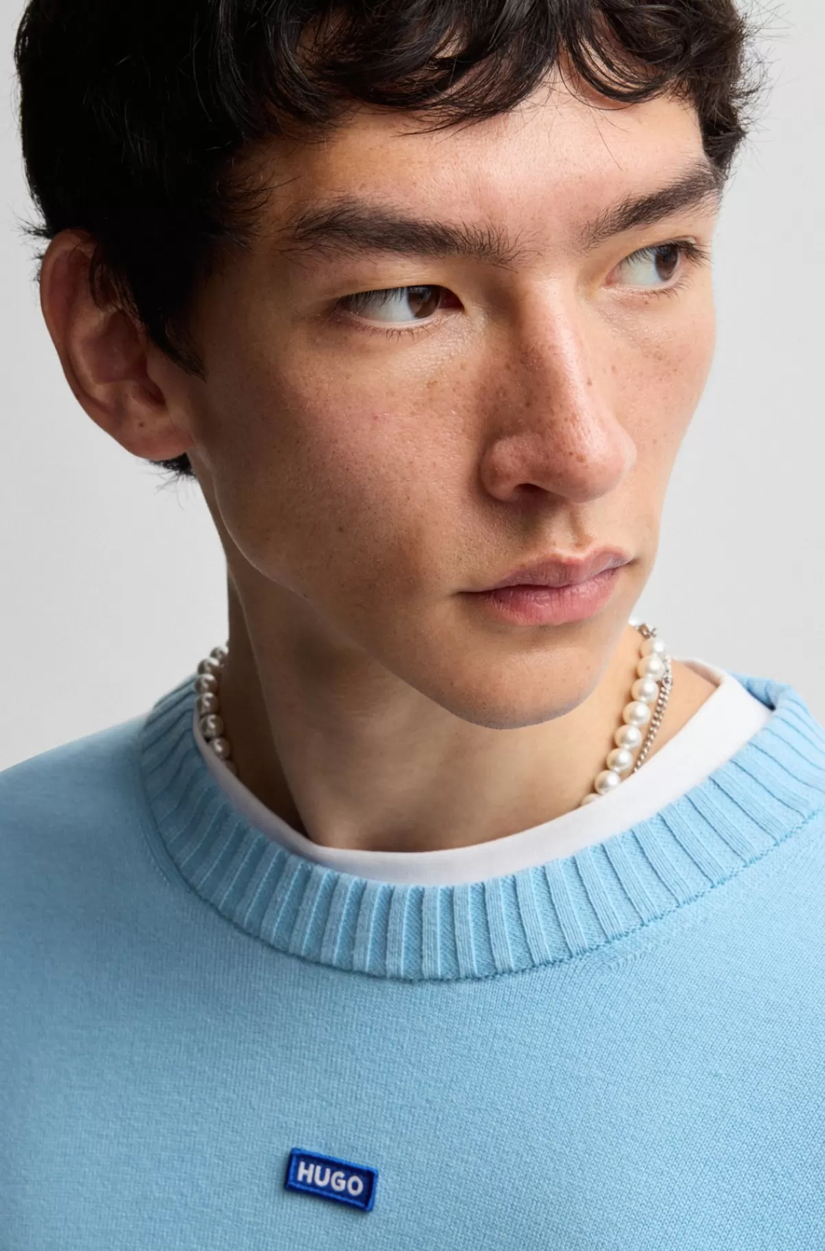 HUGO BOSS Sweater Af Strikket Bomuld Med Blåt Logomærke Lyseblå Flash Sale