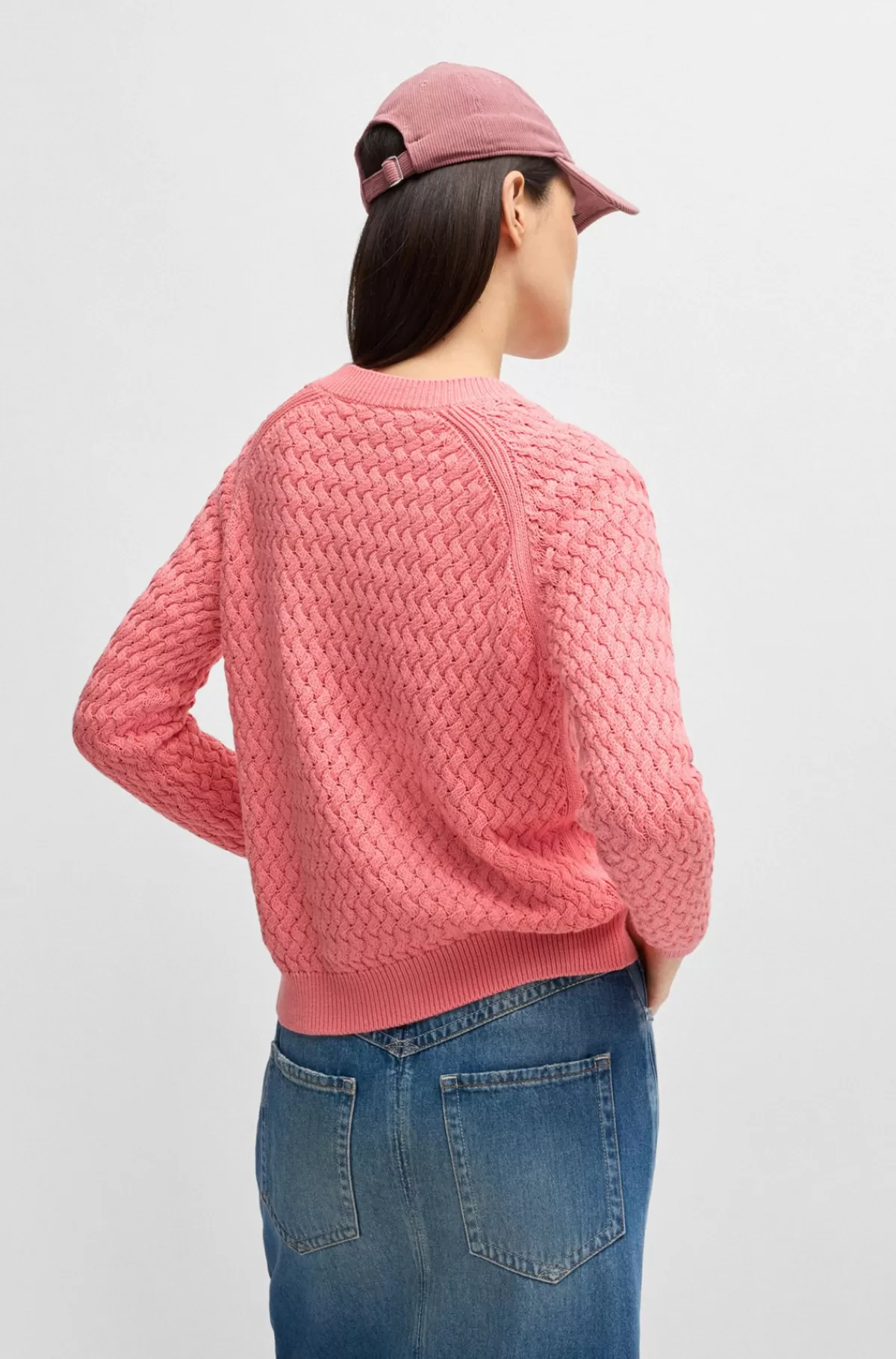 HUGO BOSS Sweater I Bomuld Med Forskellige Strukturer Koralfarvet Best