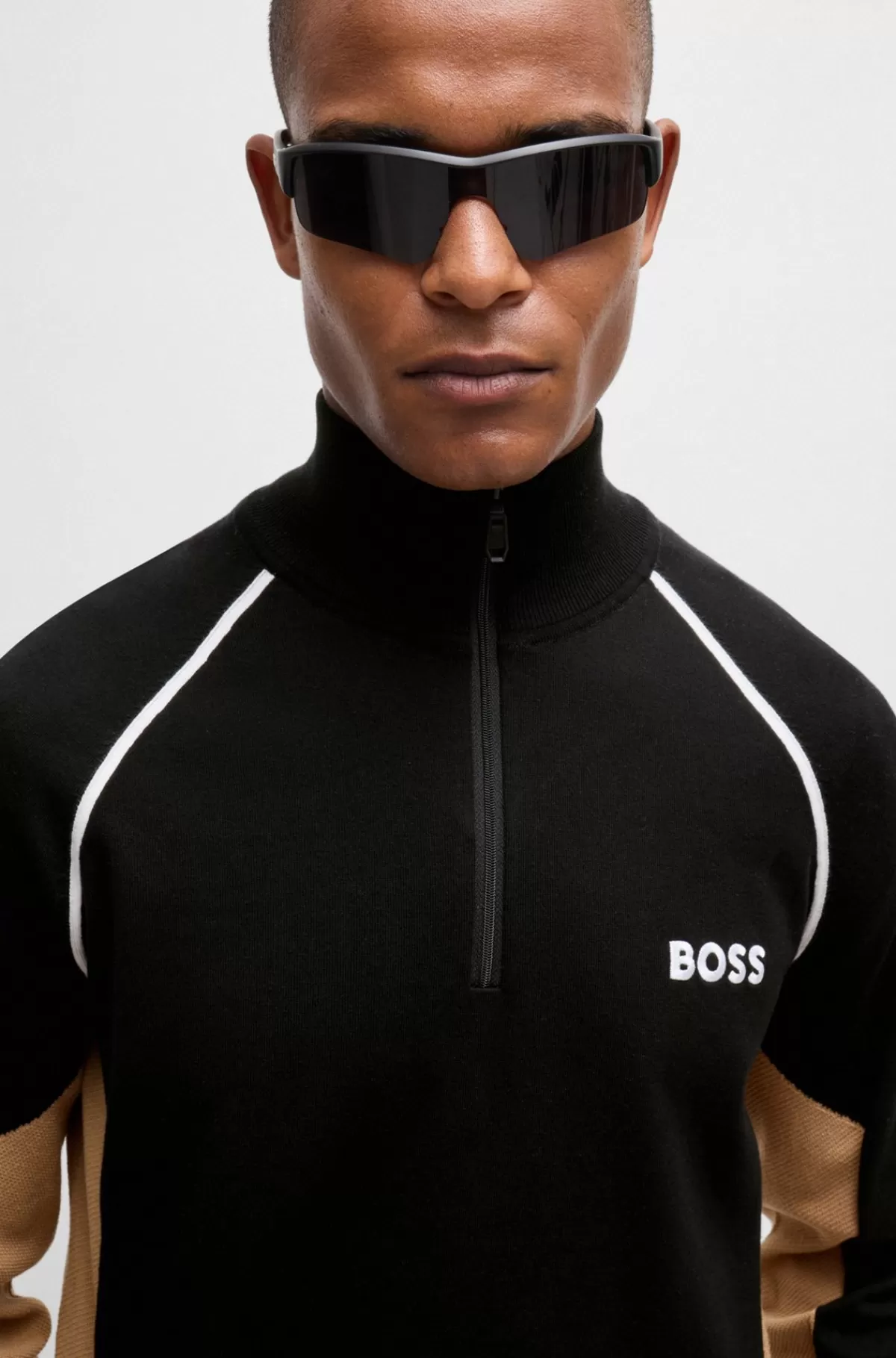 HUGO BOSS Sweater I Bomuldsblanding Med Colour Blocking Og Logo Sort Sale
