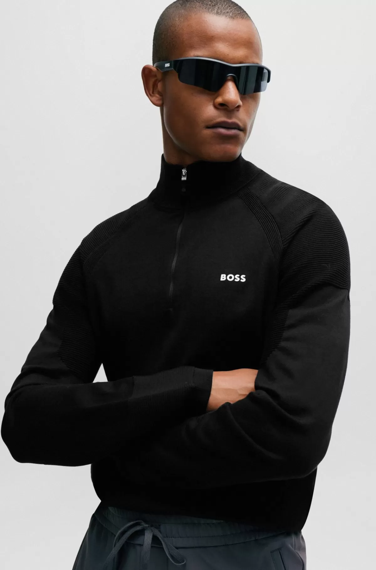 HUGO BOSS Sweater I Bomuldsblanding Med Lynlås I Halsen Og Logodetalje Sort Sale