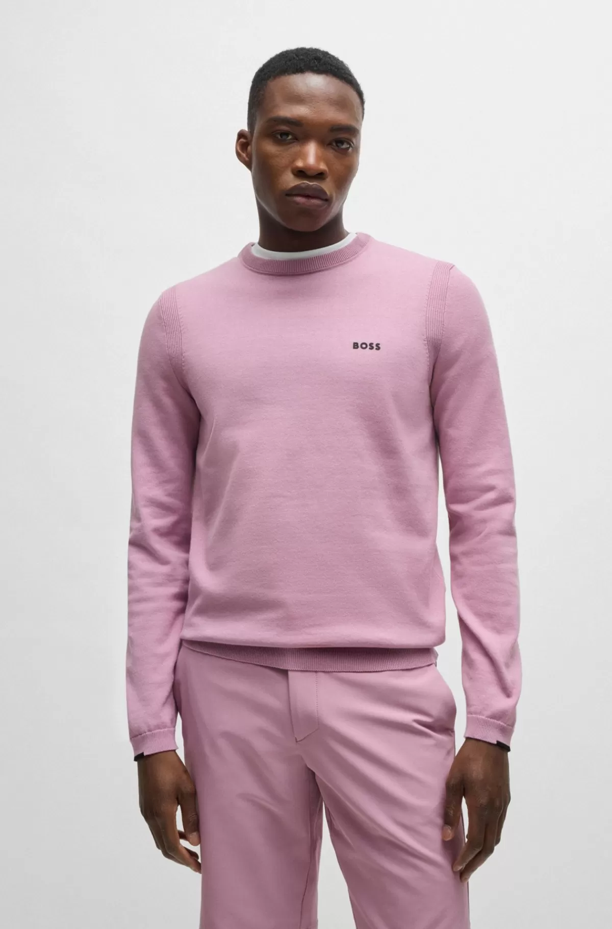 HUGO BOSS Sweater I Bomuldsblanding Med Regular Fit Og Logoprint Lyslilla Store