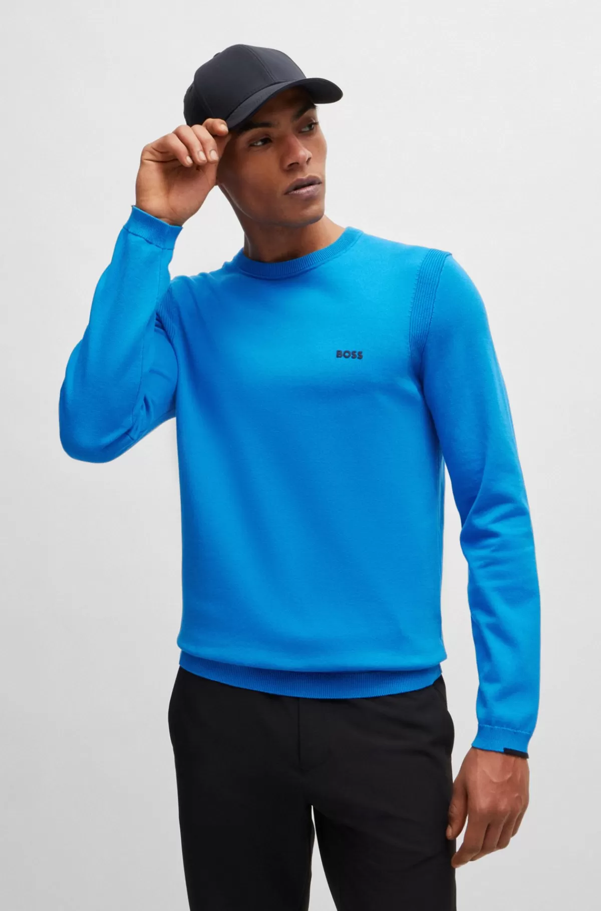 HUGO BOSS Sweater I Bomuldsblanding Med Regular Fit Og Logoprint Blå Shop