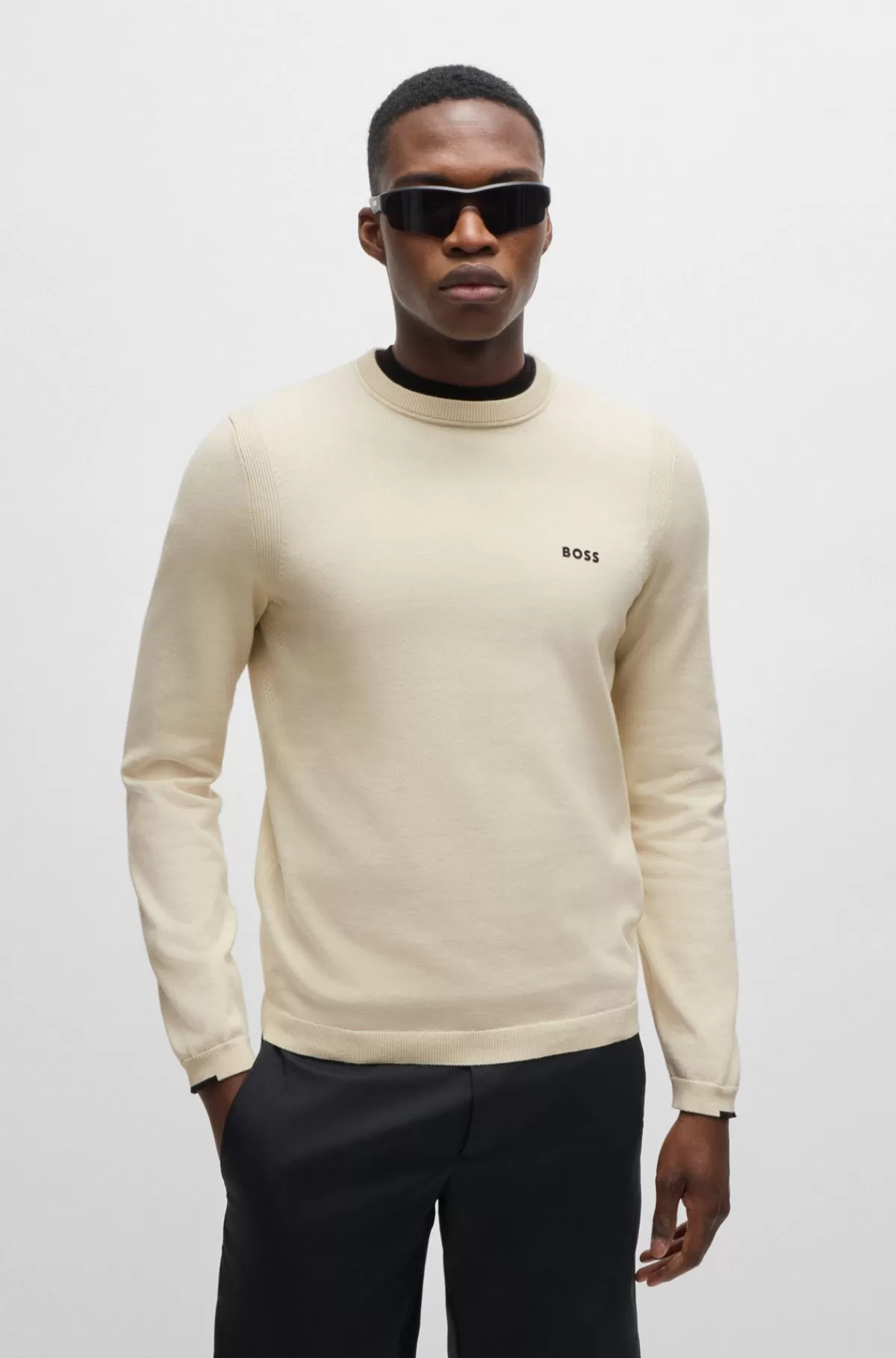 HUGO BOSS Sweater I Bomuldsblanding Med Regular Fit Og Logoprint Naturlig Discount