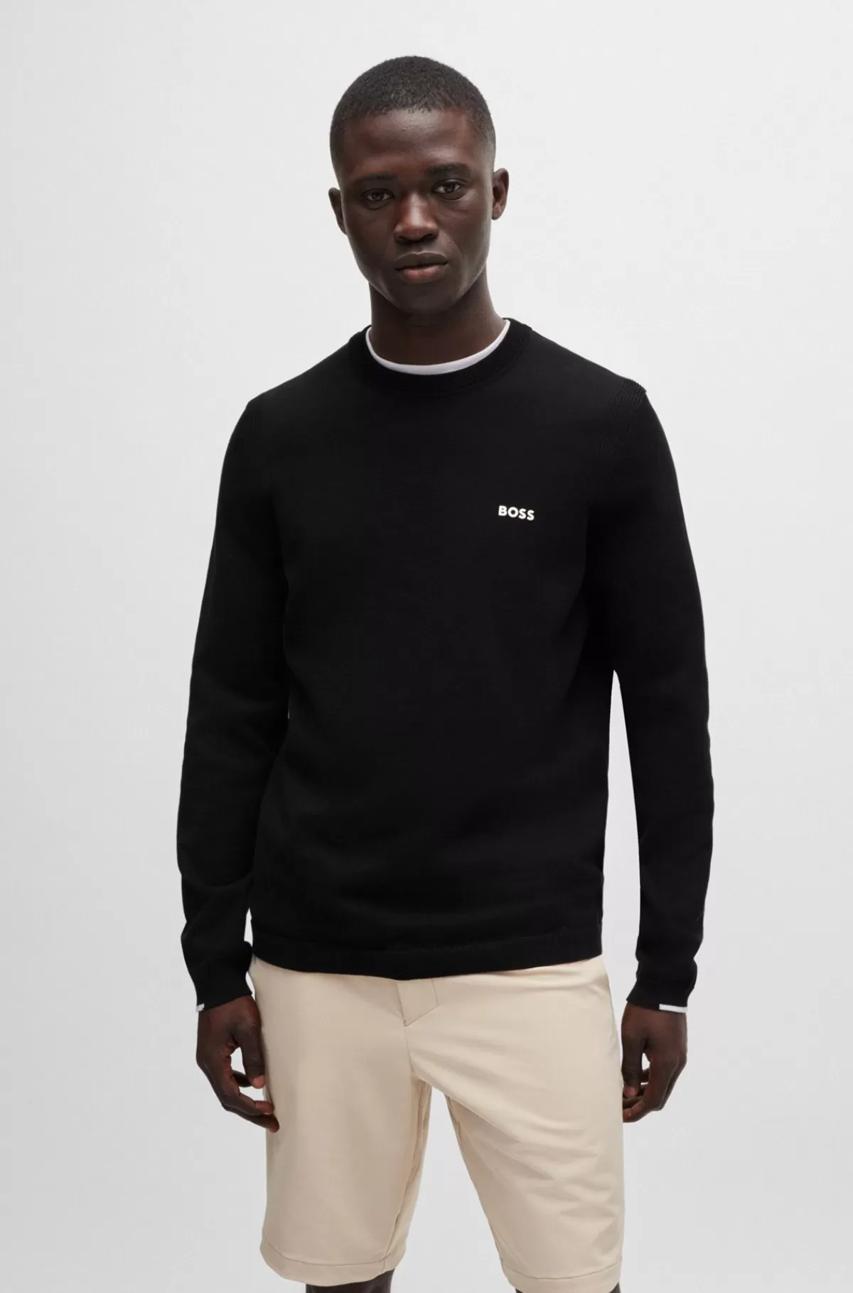 HUGO BOSS Sweater I Bomuldsblanding Med Regular Fit Og Logoprint Sort Cheap
