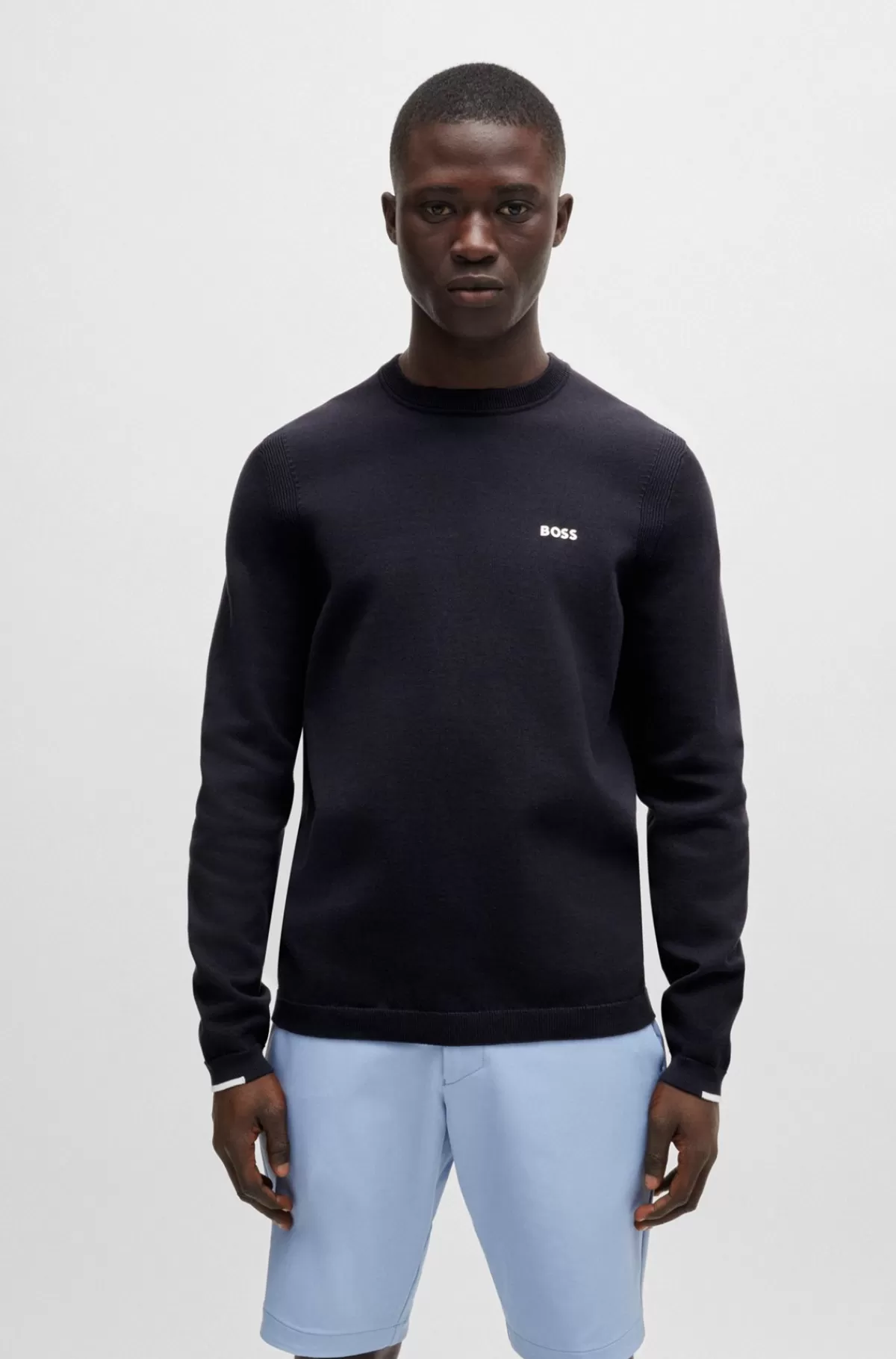 HUGO BOSS Sweater I Bomuldsblanding Med Regular Fit Og Logoprint Mørkeblå Fashion