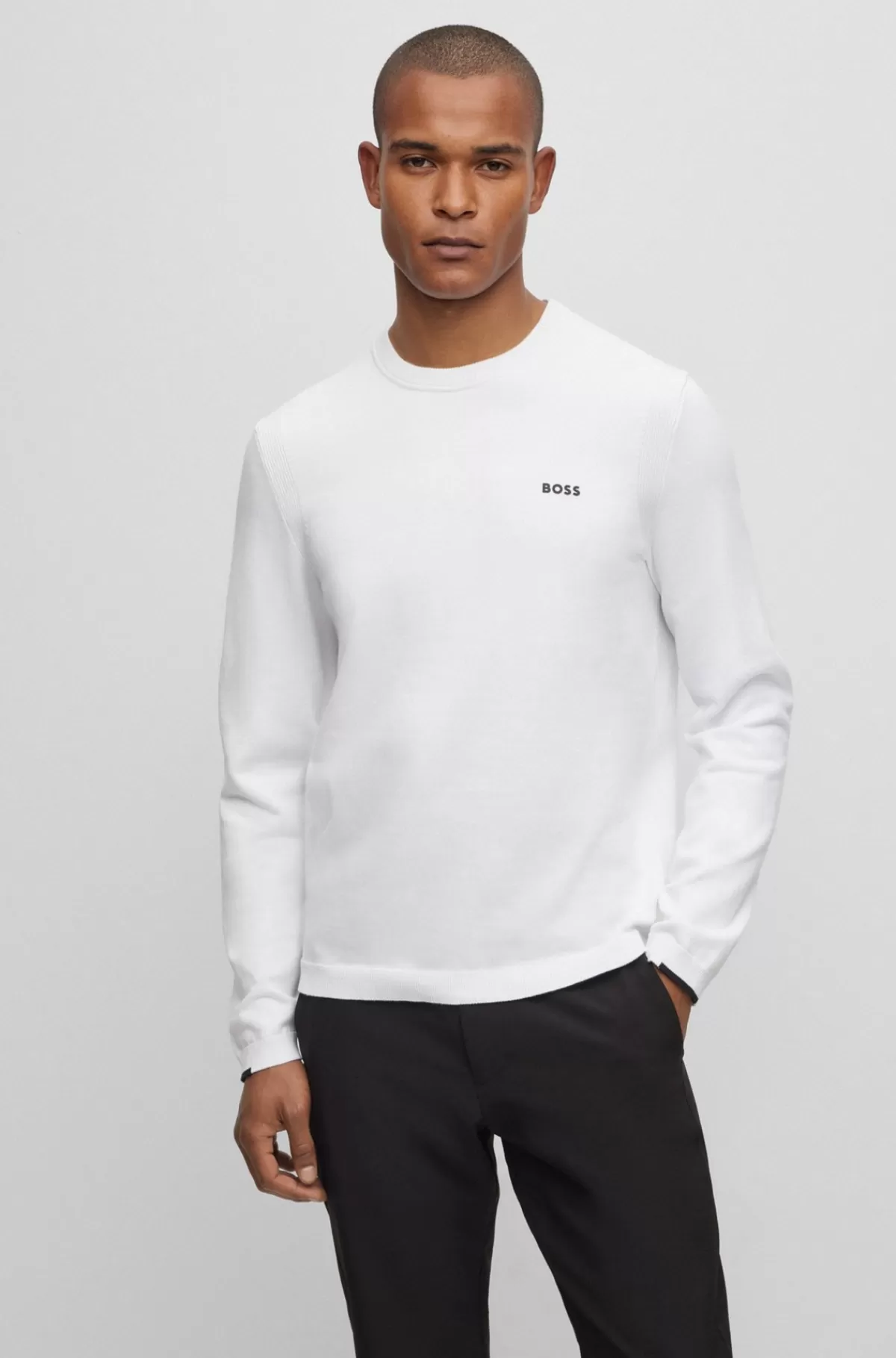HUGO BOSS Sweater I Bomuldsblanding Med Regular Fit Og Logoprint Hvid Hot