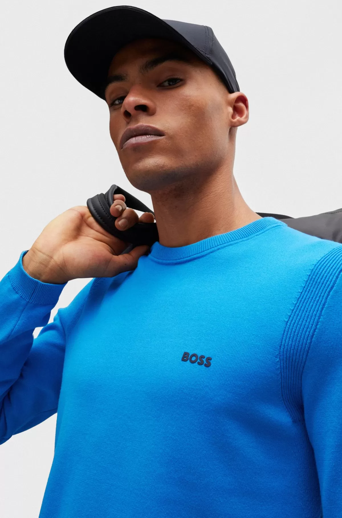 HUGO BOSS Sweater I Bomuldsblanding Med Regular Fit Og Logoprint Blå Shop