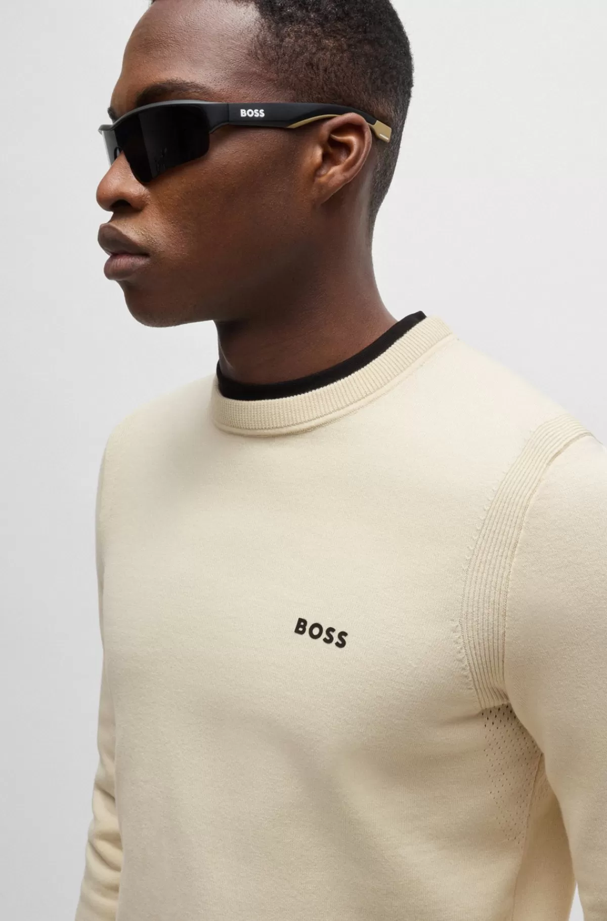HUGO BOSS Sweater I Bomuldsblanding Med Regular Fit Og Logoprint Naturlig Discount