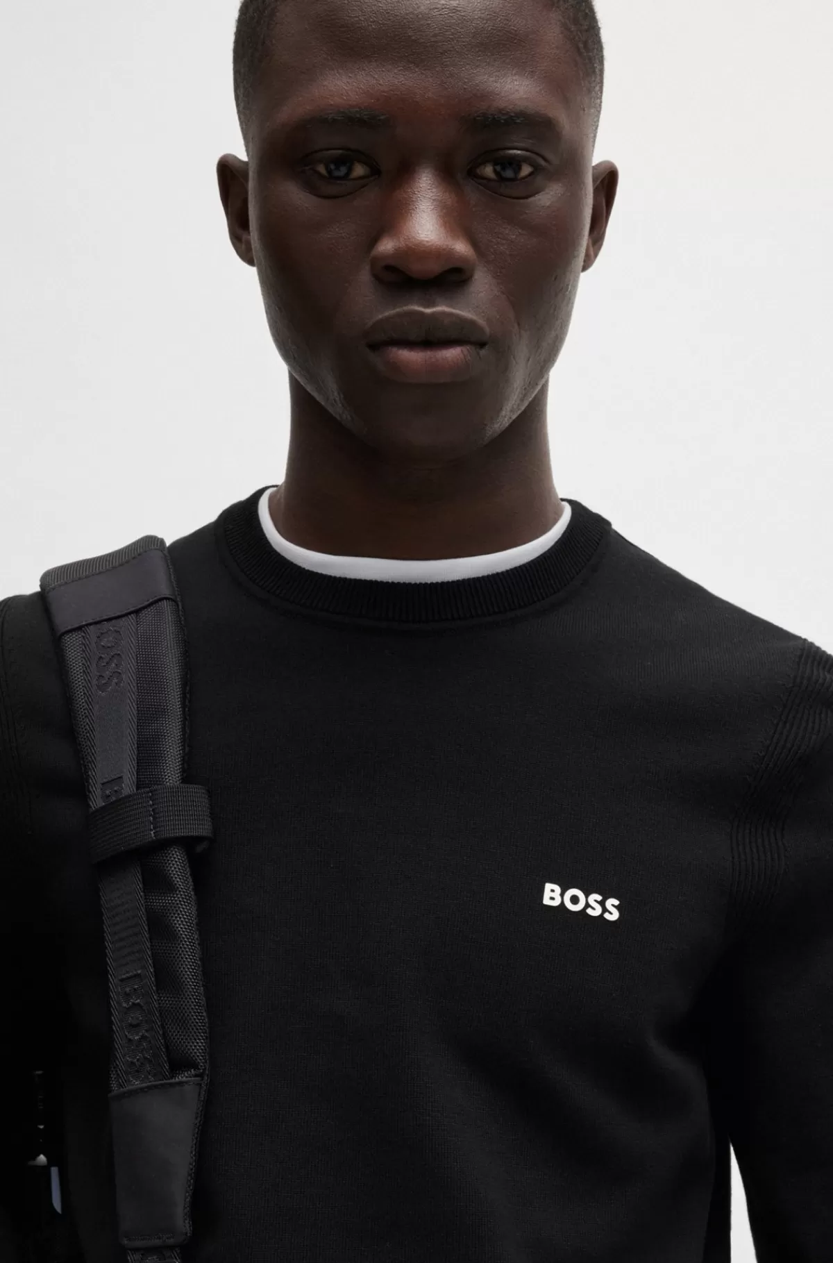 HUGO BOSS Sweater I Bomuldsblanding Med Regular Fit Og Logoprint Sort Cheap