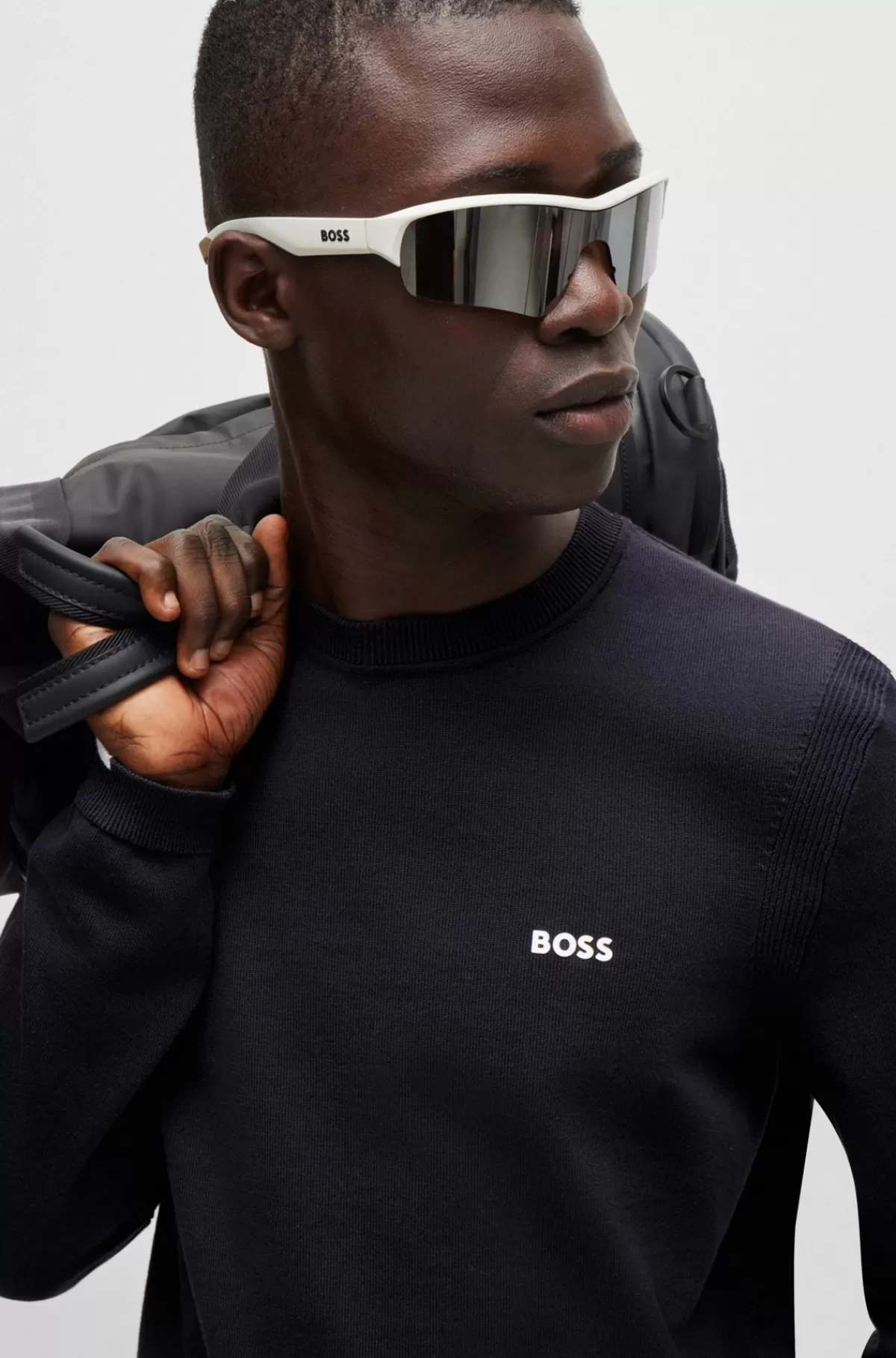 HUGO BOSS Sweater I Bomuldsblanding Med Regular Fit Og Logoprint Mørkeblå Fashion