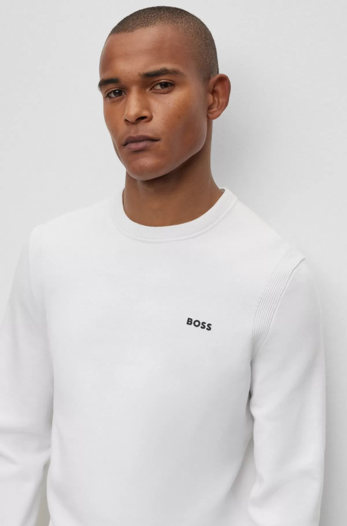 HUGO BOSS Sweater I Bomuldsblanding Med Regular Fit Og Logoprint Hvid Hot