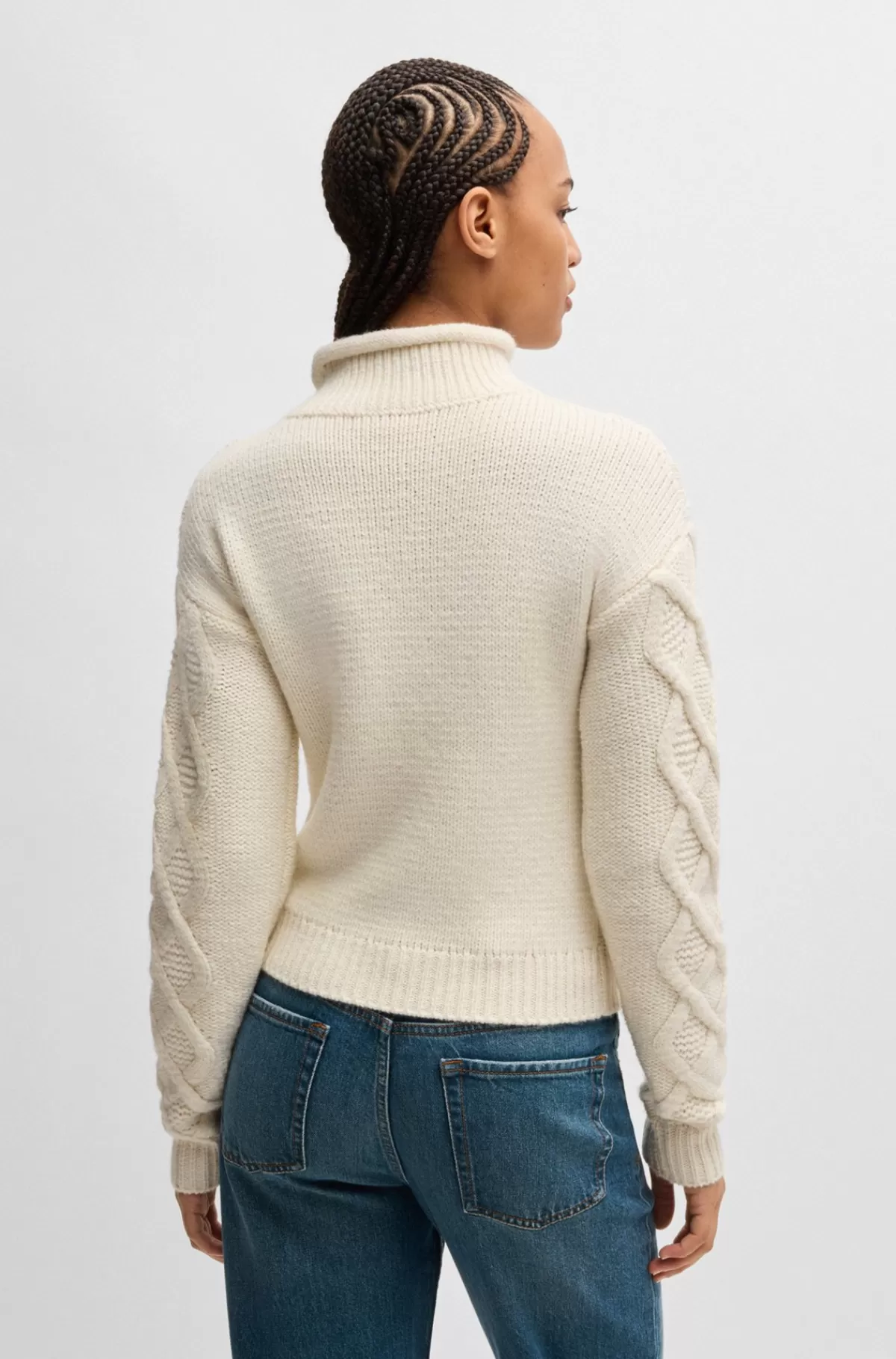 HUGO BOSS Sweater I Kabelstrik Med Regular Fit Og Høj Hals Naturlig Discount