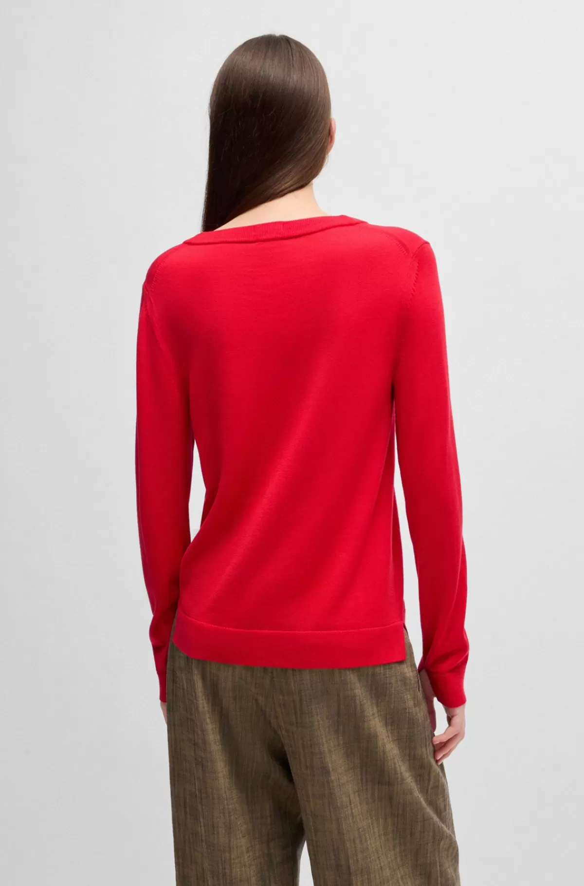 HUGO BOSS Sweater I Merinould Med Crew Neck Rød Hot