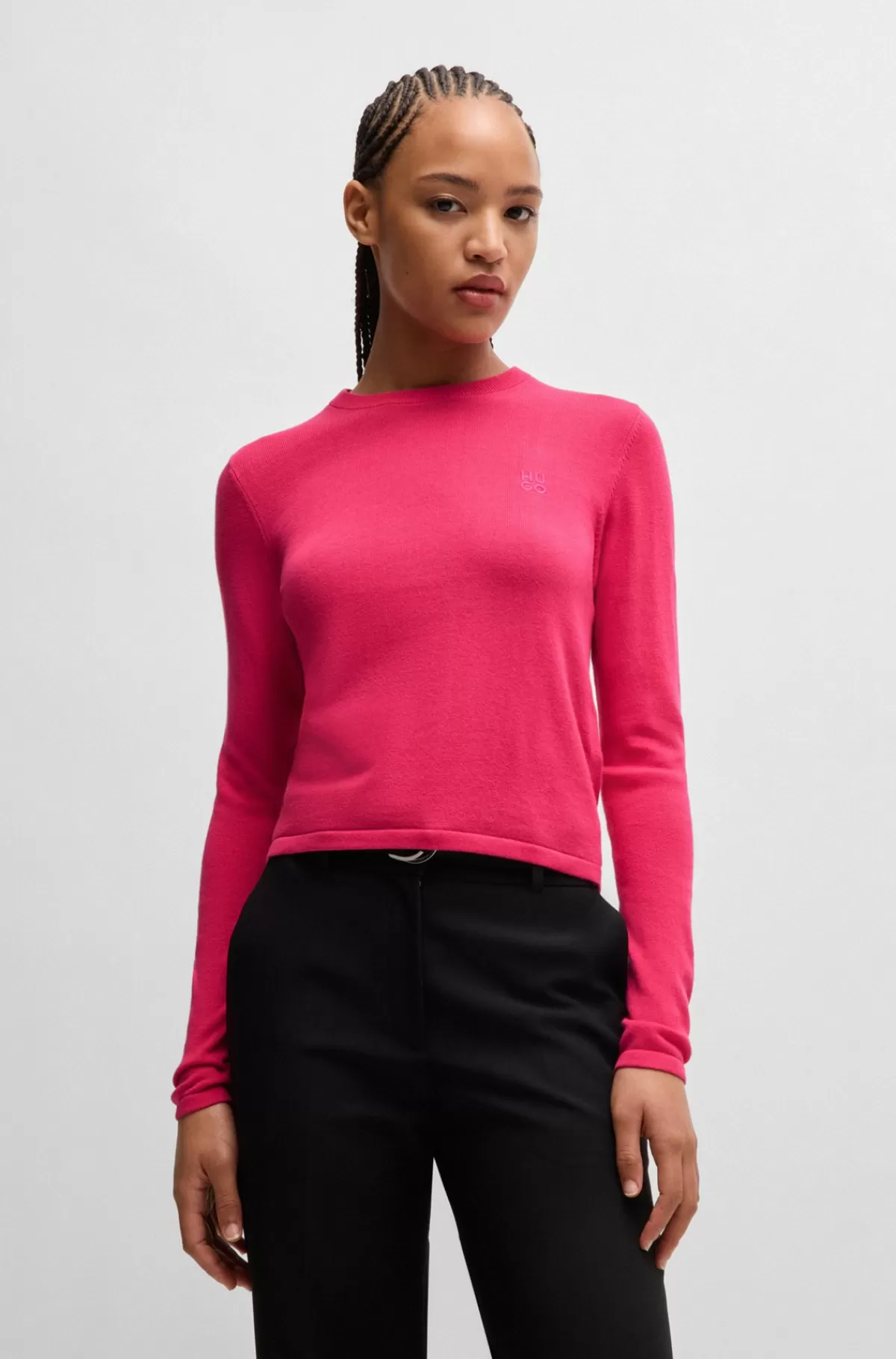 HUGO BOSS Sweater I Strikket Bomuld Med Stablet Logobroderi Pink Cheap