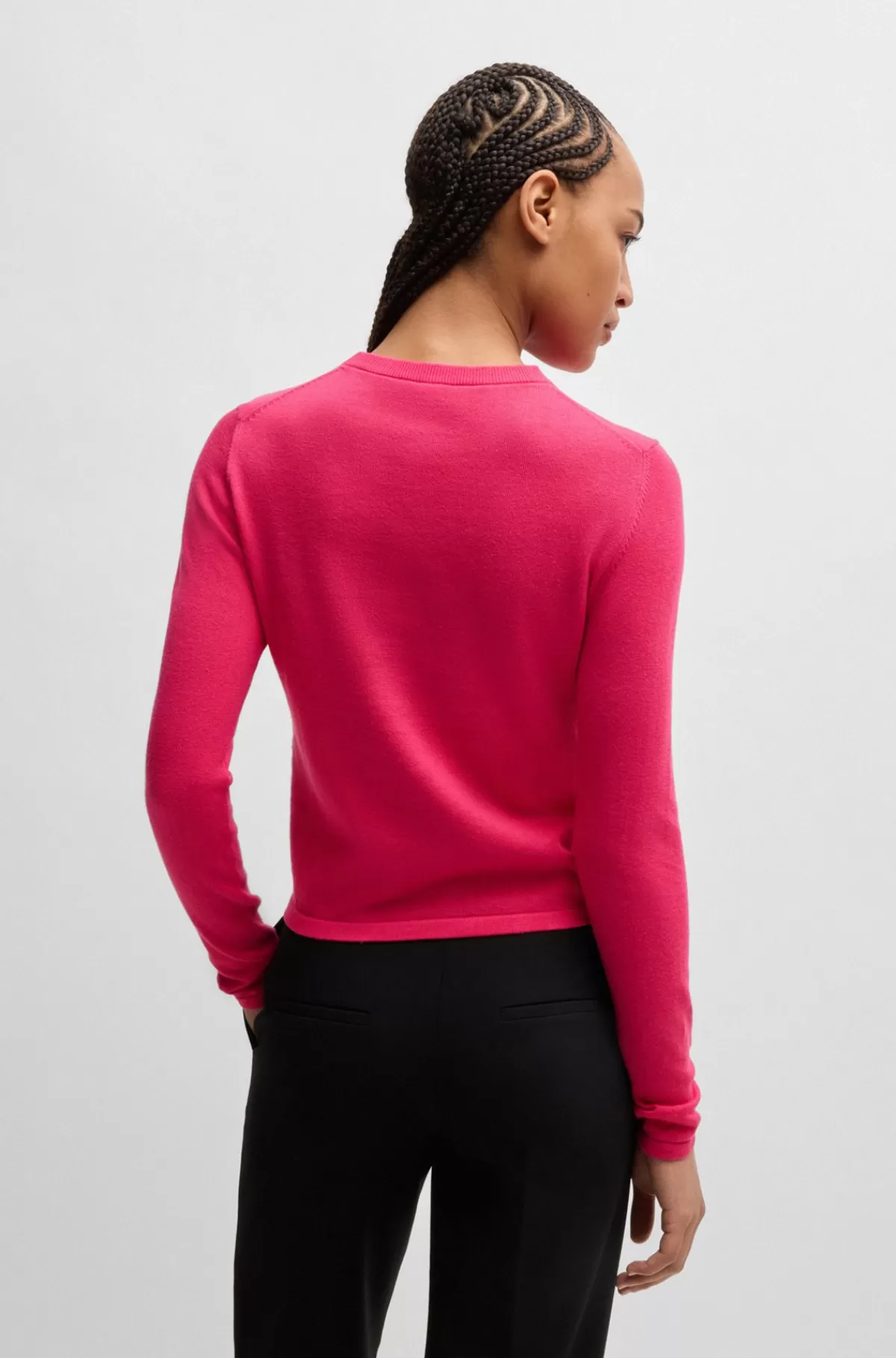 HUGO BOSS Sweater I Strikket Bomuld Med Stablet Logobroderi Pink Cheap